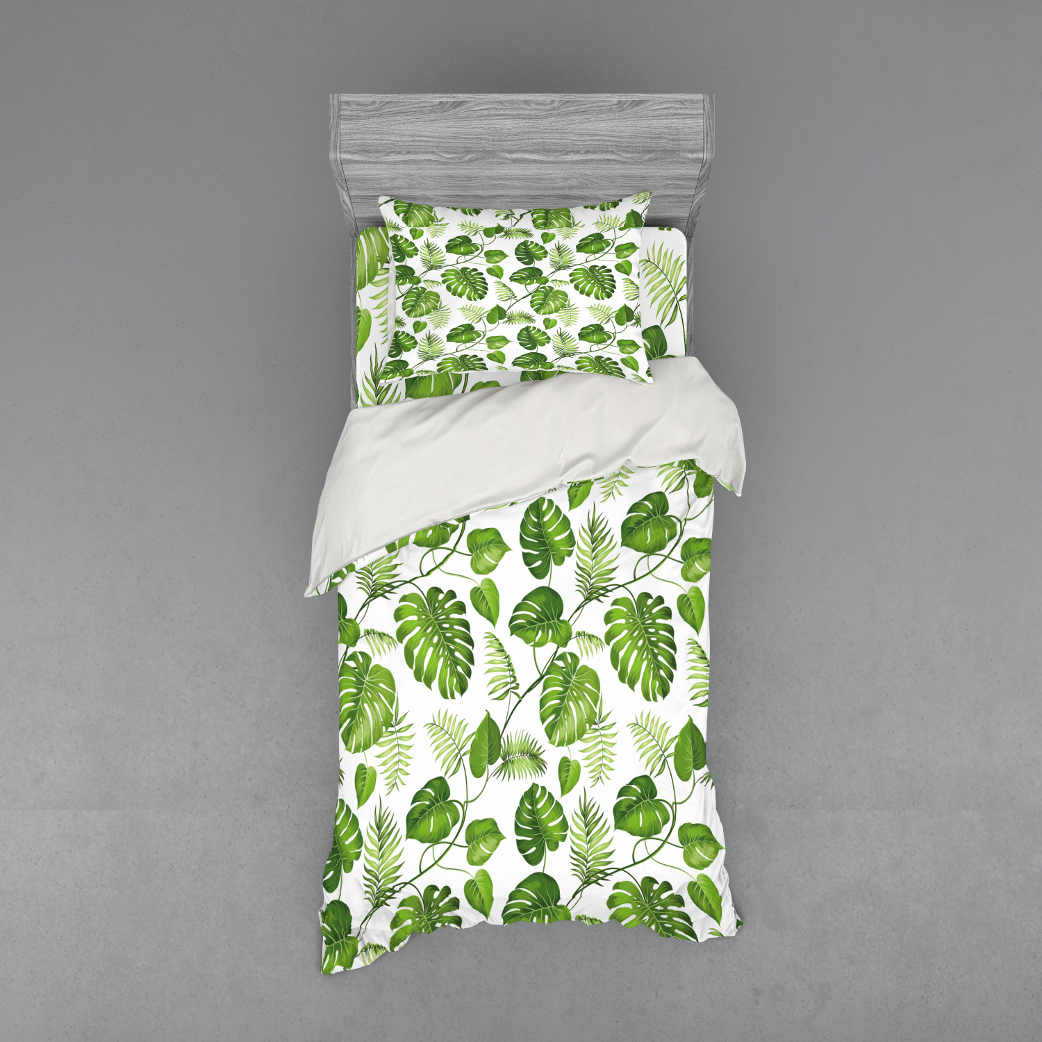 Ambesonne Leaf Print Bedding Set Duvet Cover Sham Fitted Sheet in 3 Sizes - Picture 197 of 228