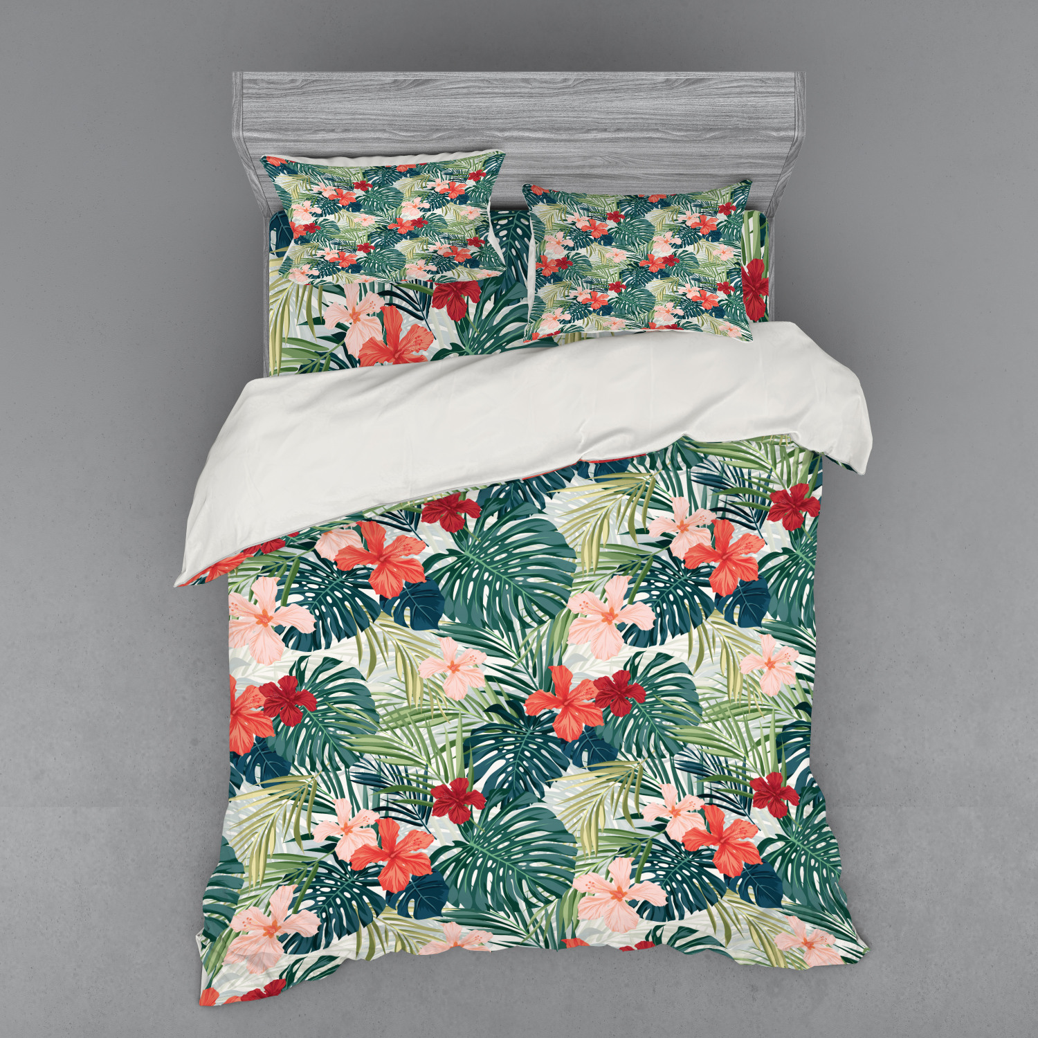 Ambesonne Leaf Print Bedding Set Duvet Cover Sham Fitted Sheet in 3 Sizes - Picture 131 of 228
