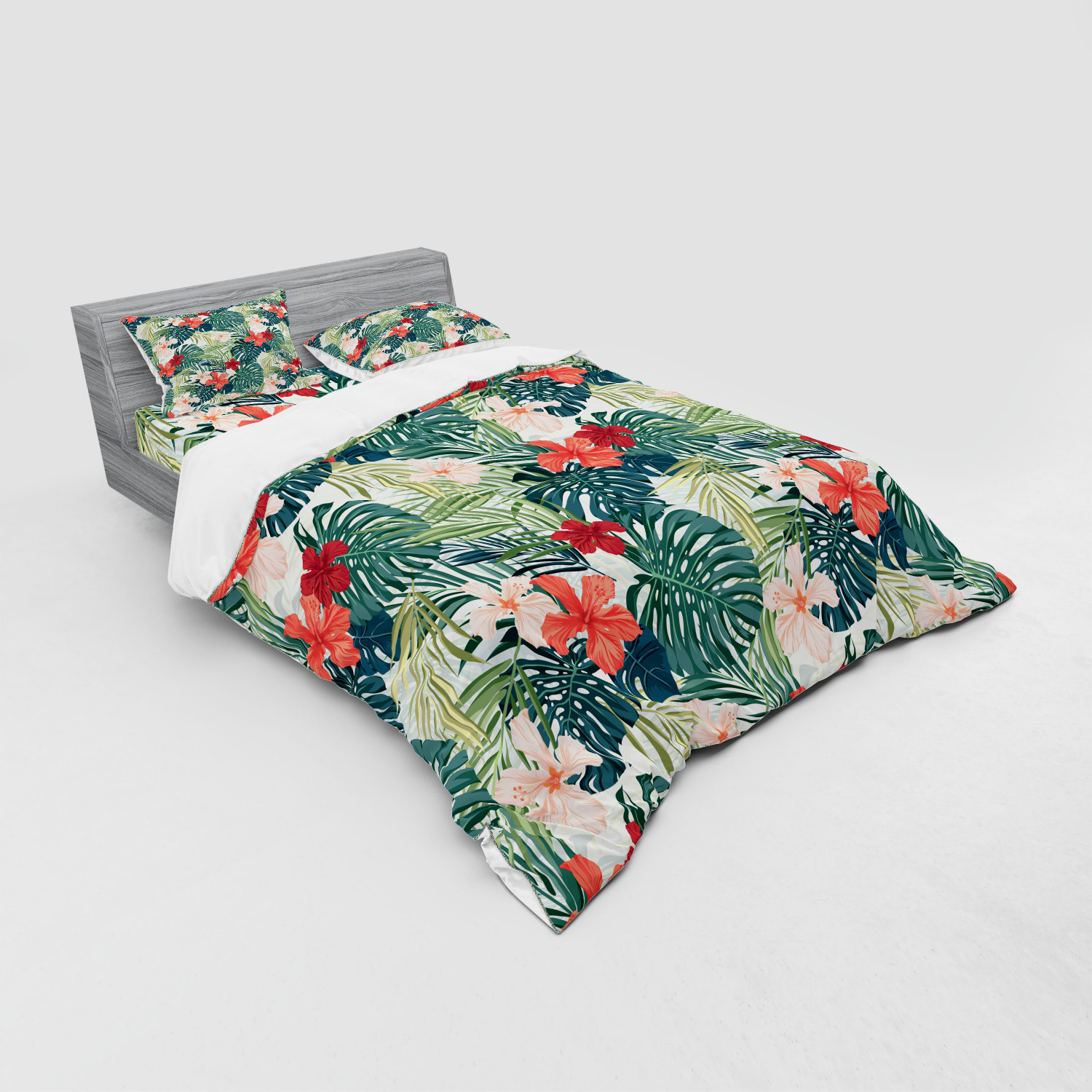 Ambesonne Leaf Print Bedding Set Duvet Cover Sham Fitted Sheet in 3 Sizes - Picture 132 of 228