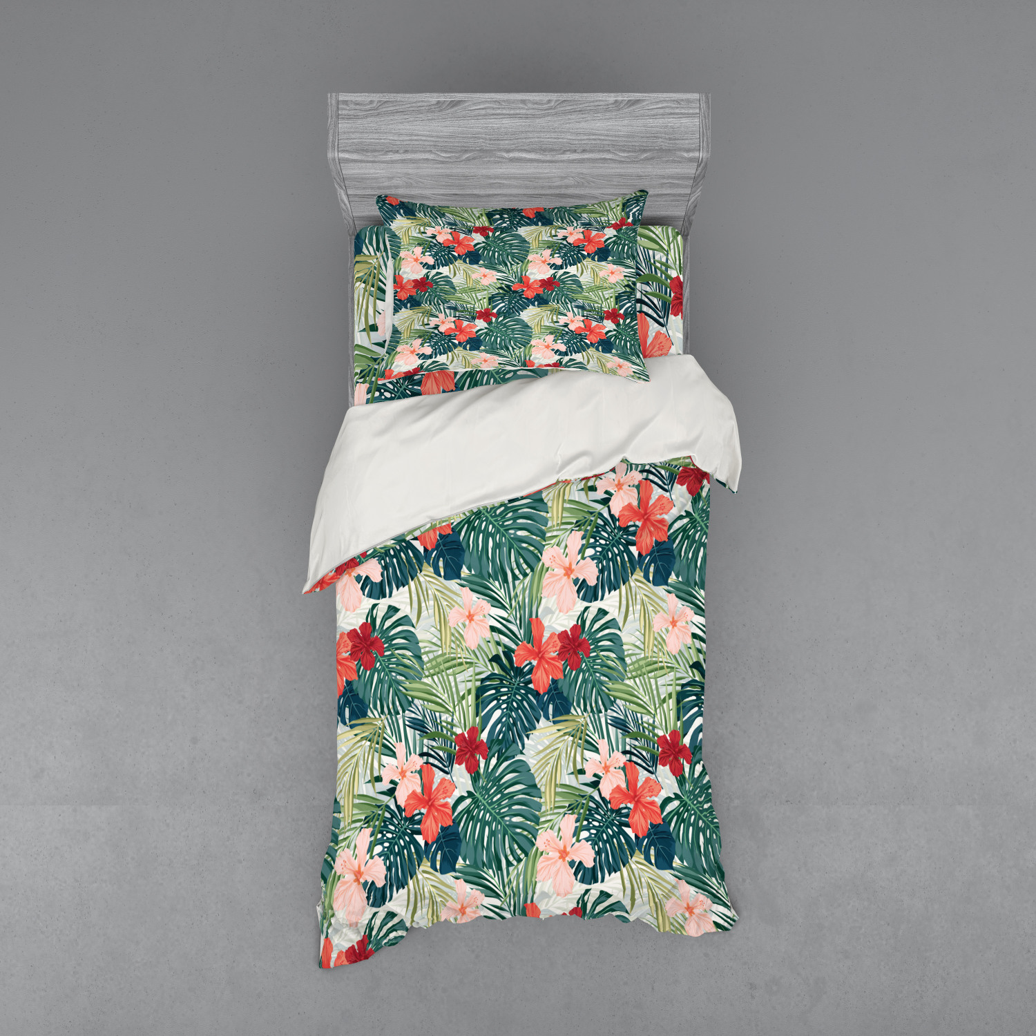 Ambesonne Leaf Print Bedding Set Duvet Cover Sham Fitted Sheet in 3 Sizes - Picture 129 of 228