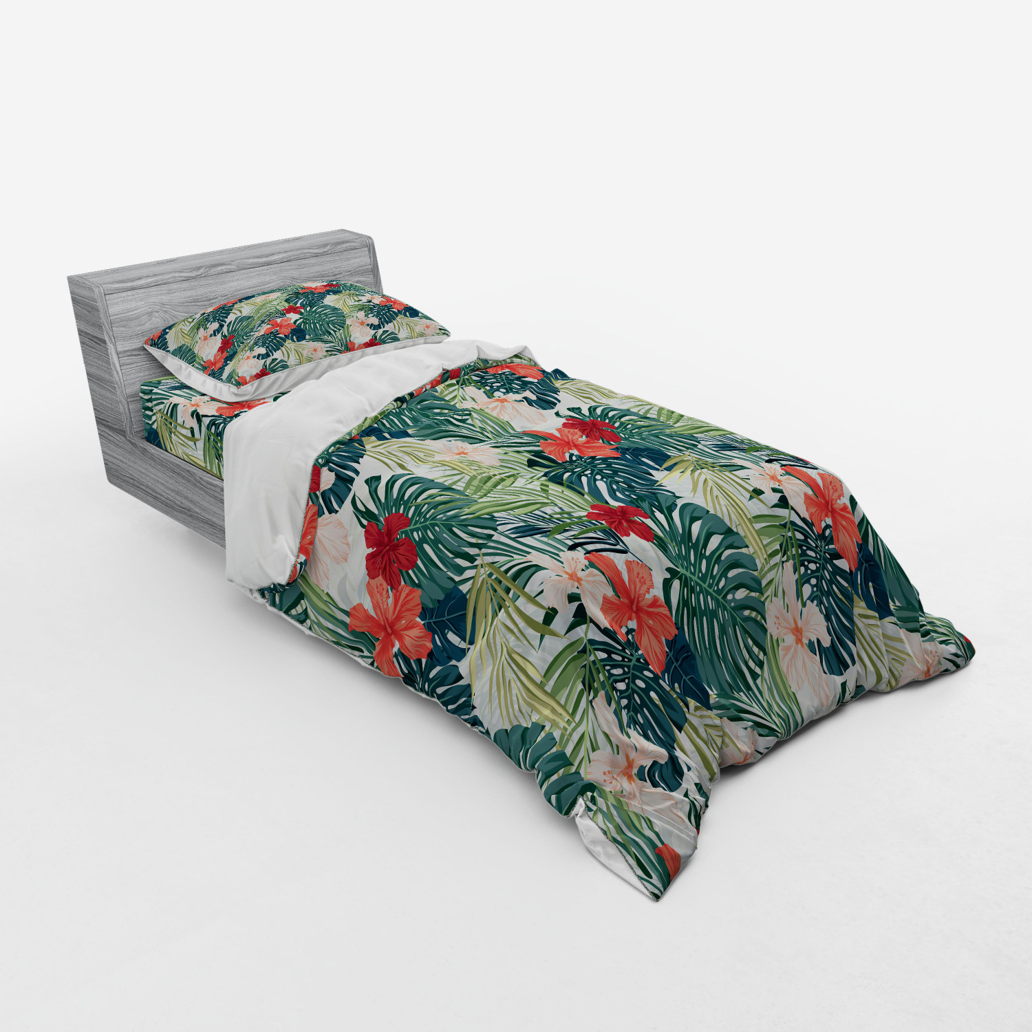Ambesonne Leaf Print Bedding Set Duvet Cover Sham Fitted Sheet in 3 Sizes - Picture 130 of 228