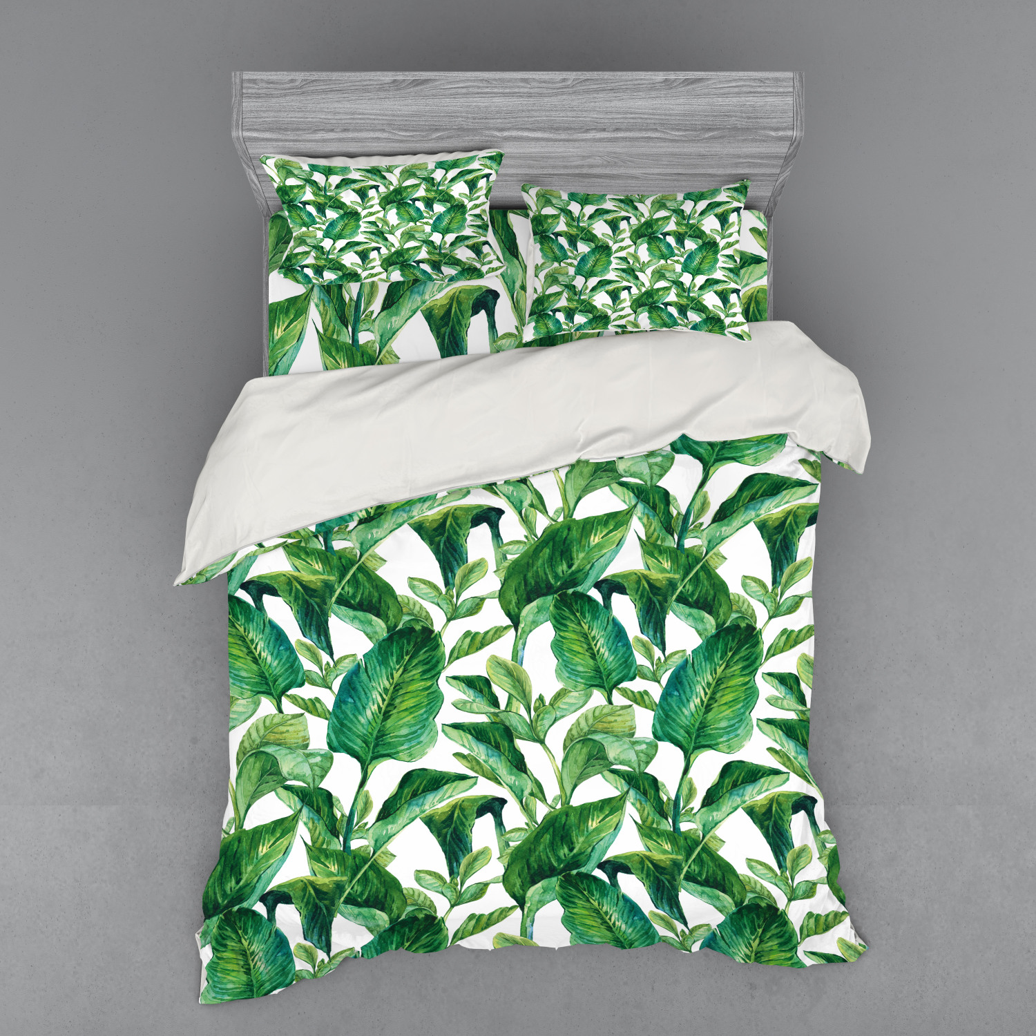 Ambesonne Leaf Print Bedding Set Duvet Cover Sham Fitted Sheet in 3 Sizes - Picture 223 of 228