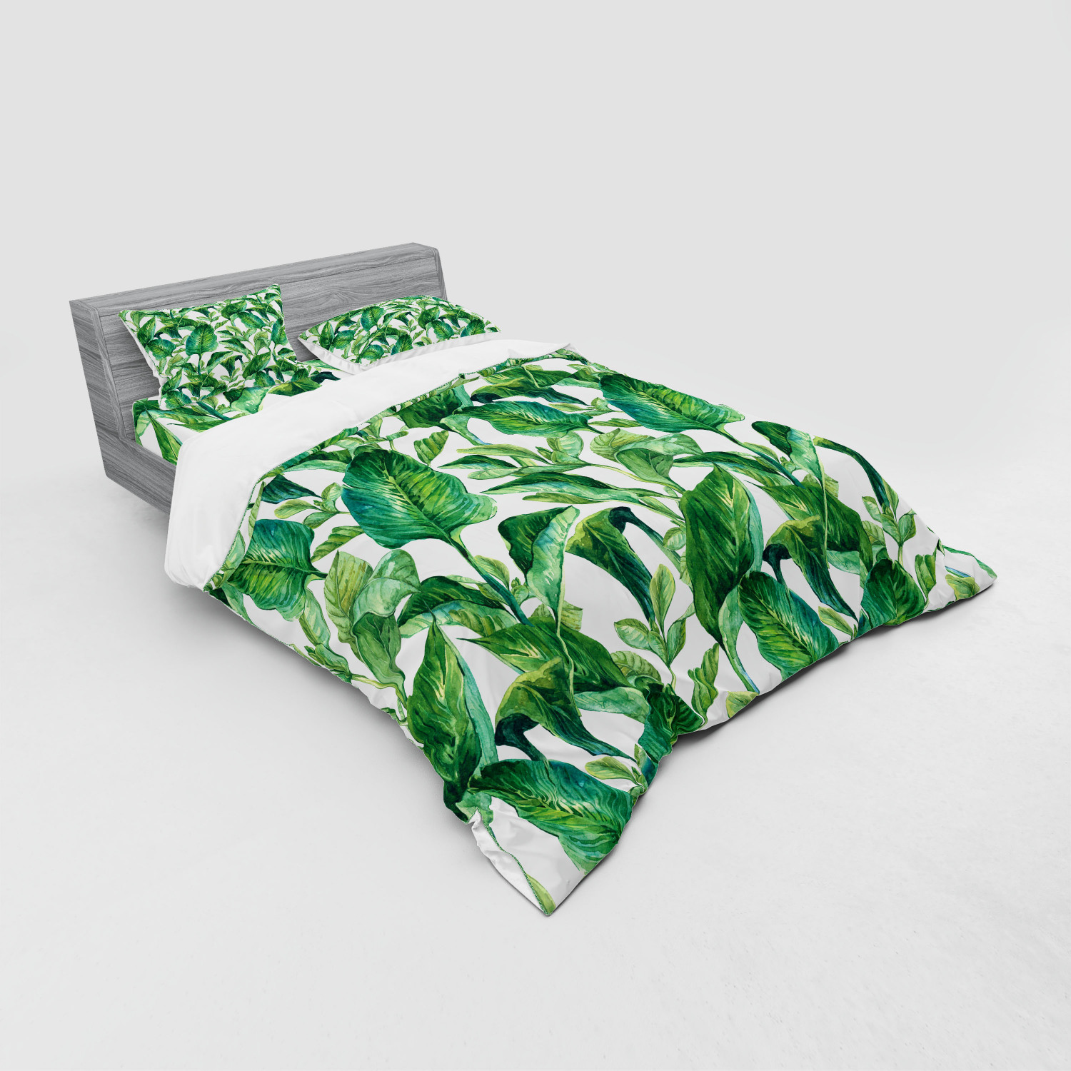 Ambesonne Leaf Print Bedding Set Duvet Cover Sham Fitted Sheet in 3 Sizes - Picture 224 of 228