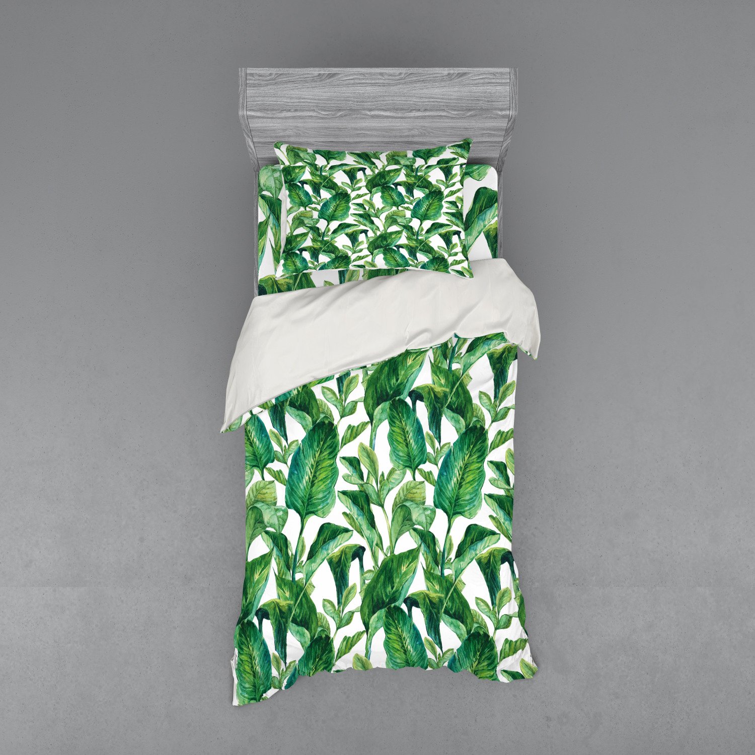 Ambesonne Leaf Print Bedding Set Duvet Cover Sham Fitted Sheet in 3 Sizes - Picture 221 of 228