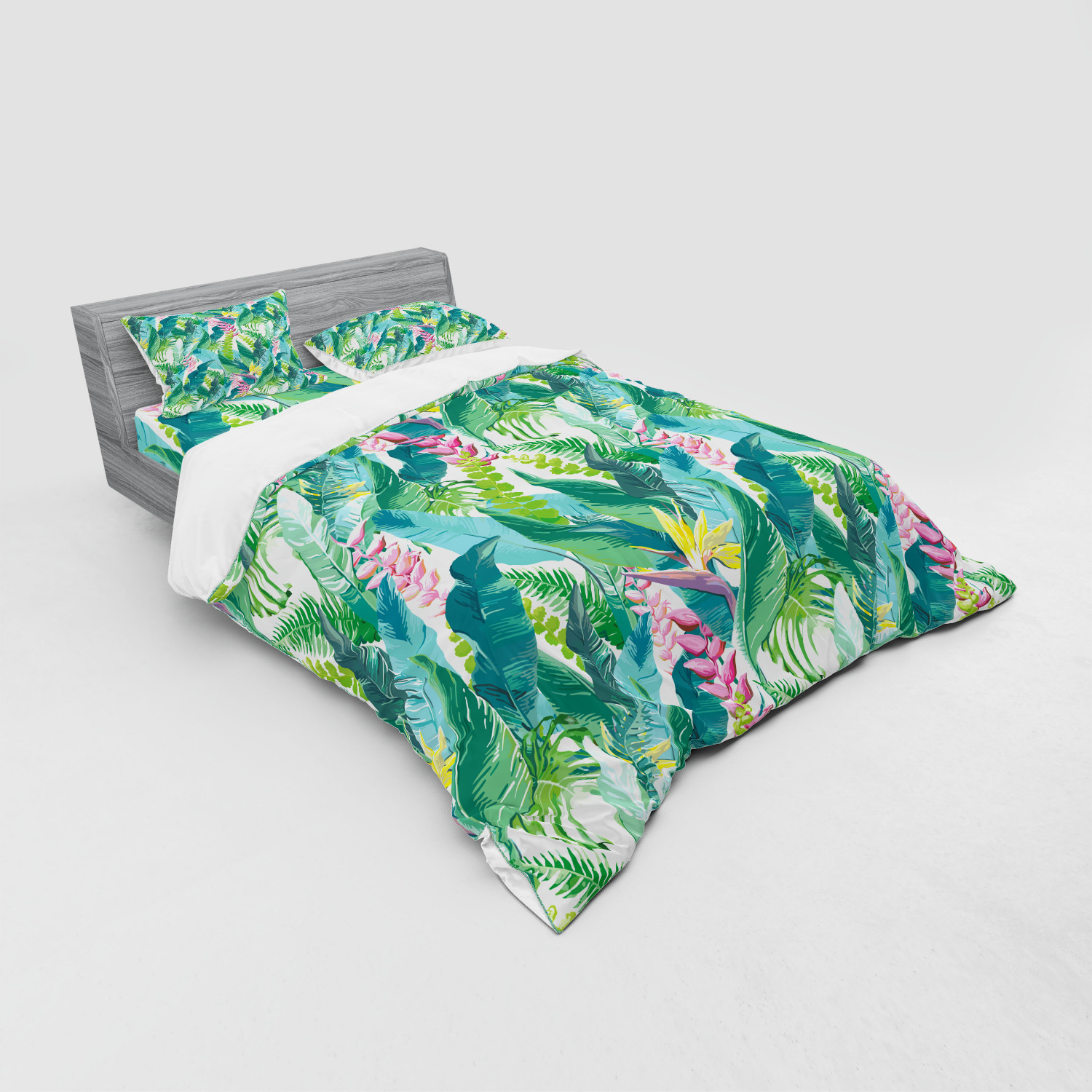 Ambesonne Leaf Print Bedding Set Duvet Cover Sham Fitted Sheet in 3 Sizes - Picture 68 of 228