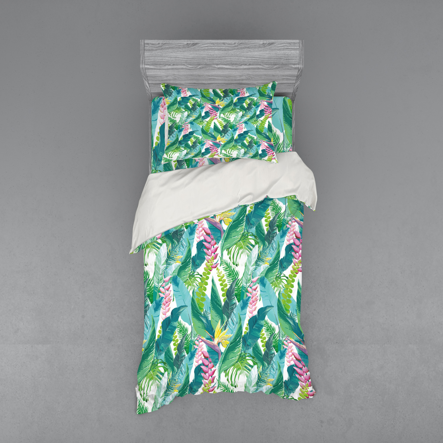 Ambesonne Leaf Print Bedding Set Duvet Cover Sham Fitted Sheet in 3 Sizes - Picture 65 of 228