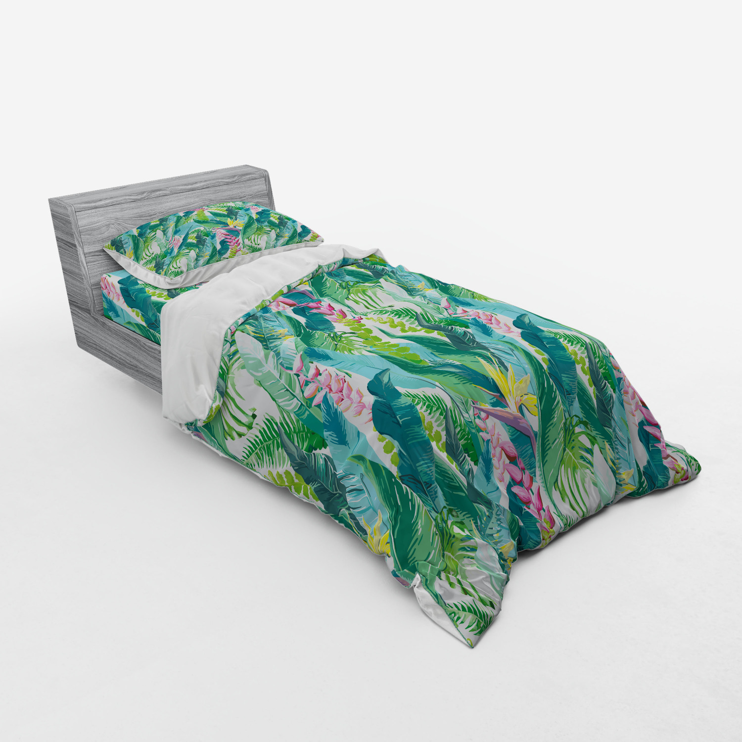 Ambesonne Leaf Print Bedding Set Duvet Cover Sham Fitted Sheet in 3 Sizes - Picture 66 of 228