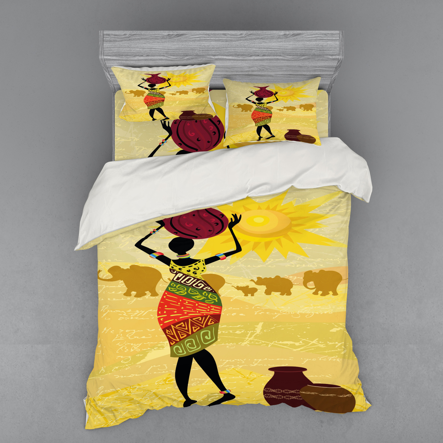 Ambesonne African Theme Bedding Set Duvet Cover Sham Fitted Sheet in 3