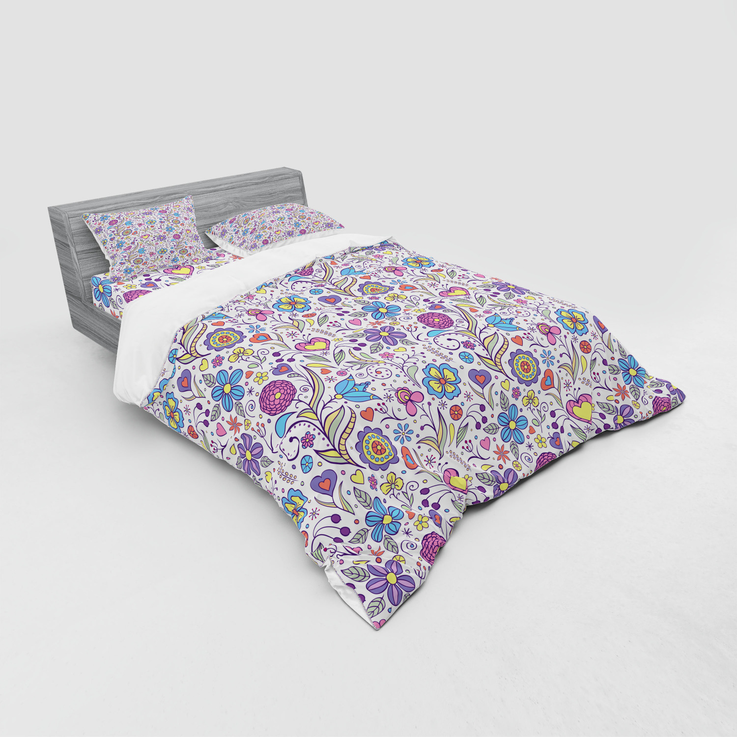 Ambesonne Pastel Design Bedding Set Duvet Cover Sham Fitted Sheet in 3 Sizes - Picture 68 of 236