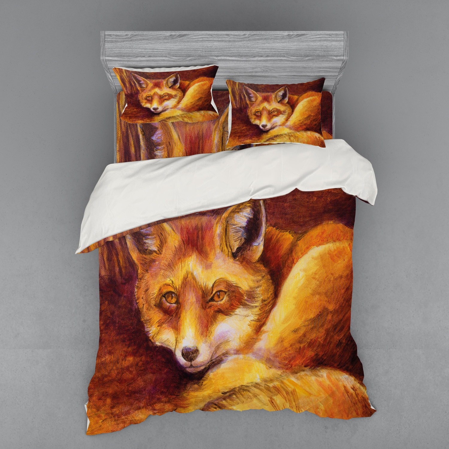 Ambesonne Fox Animal Bedding Set Duvet Cover Sham Fitted Sheet in 3