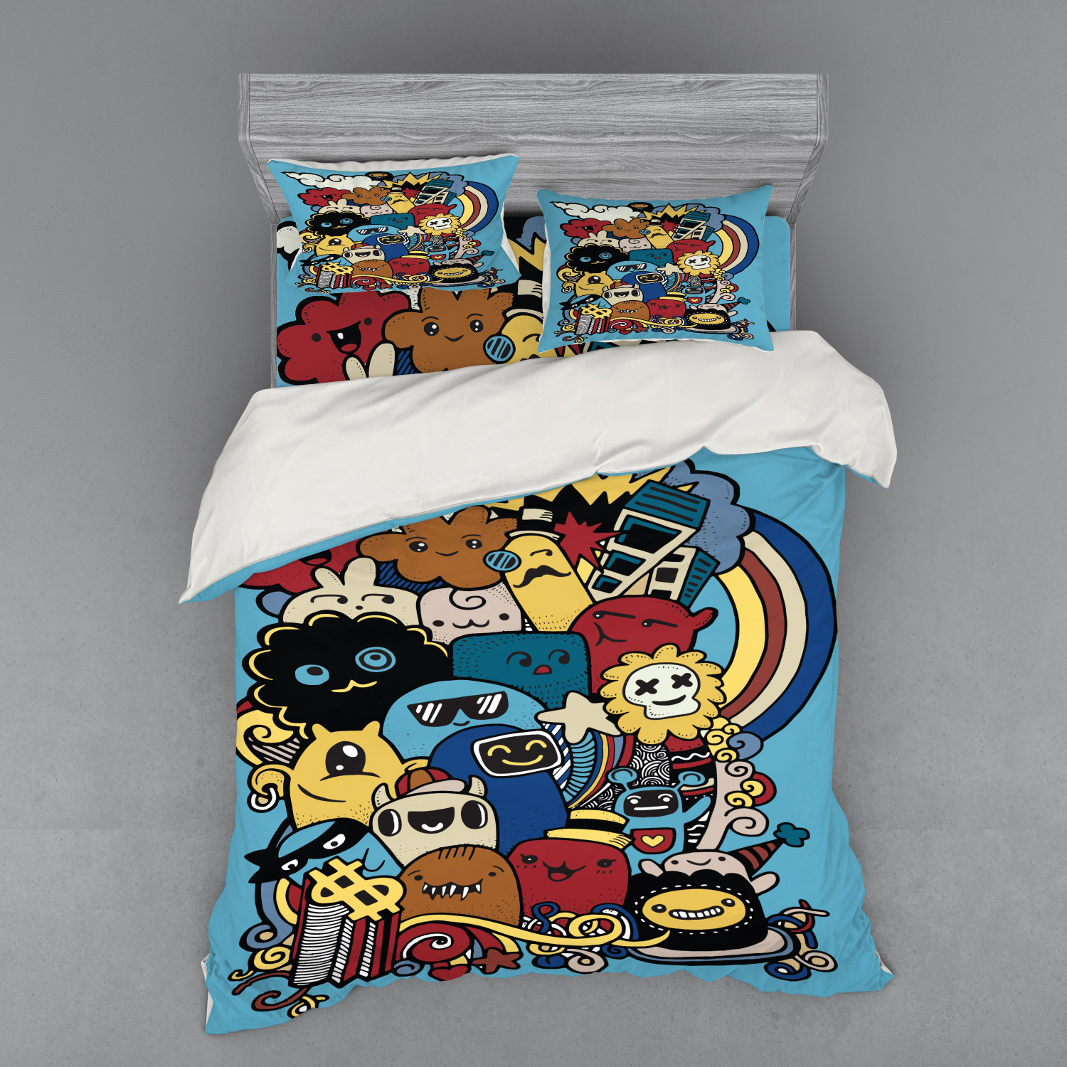 Ambesonne Indie Motif Bedding Set Duvet Cover Sham Fitted Sheet in 3