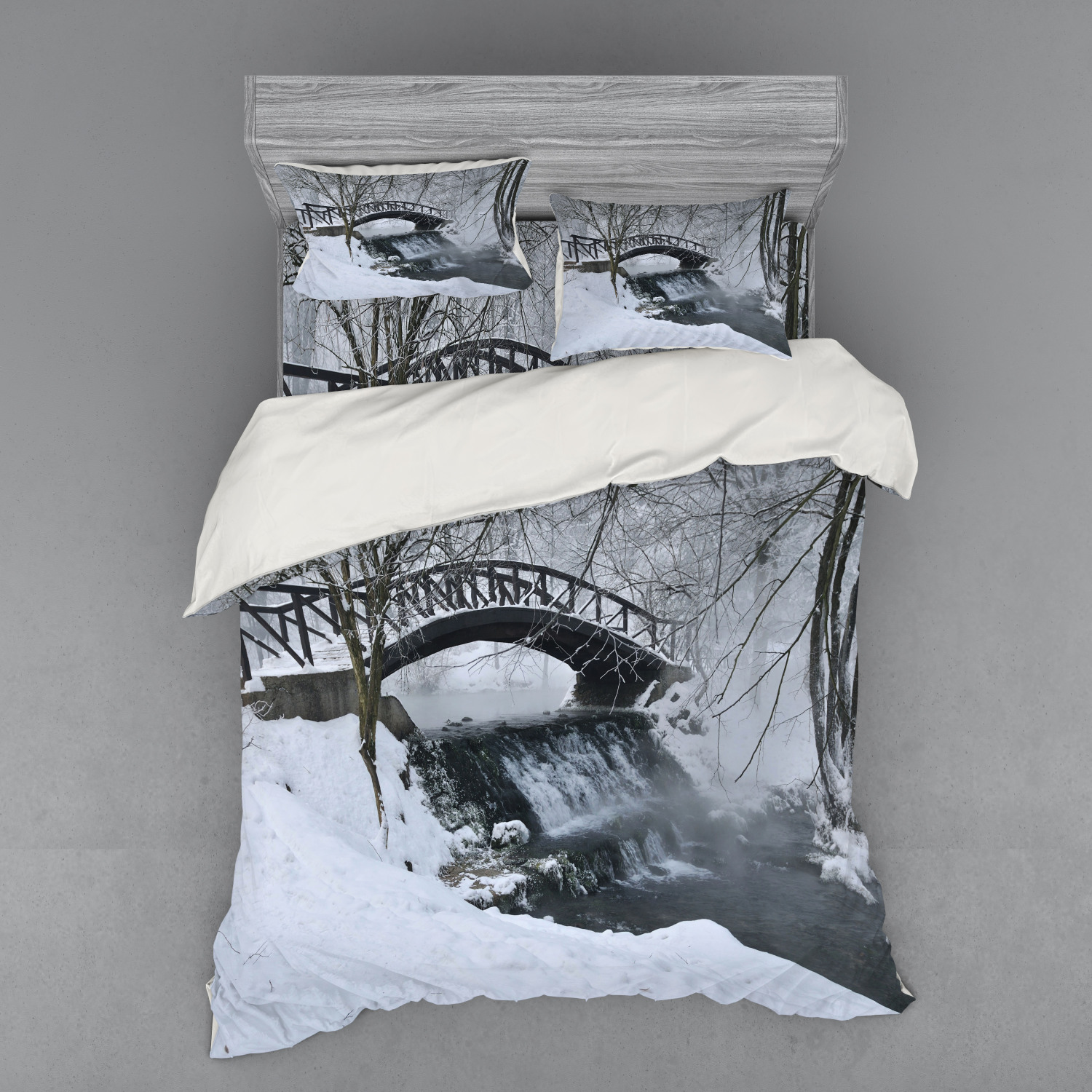 Ambesonne Winter Scene Bedding Set Duvet Cover Sham Fitted Sheet in 3