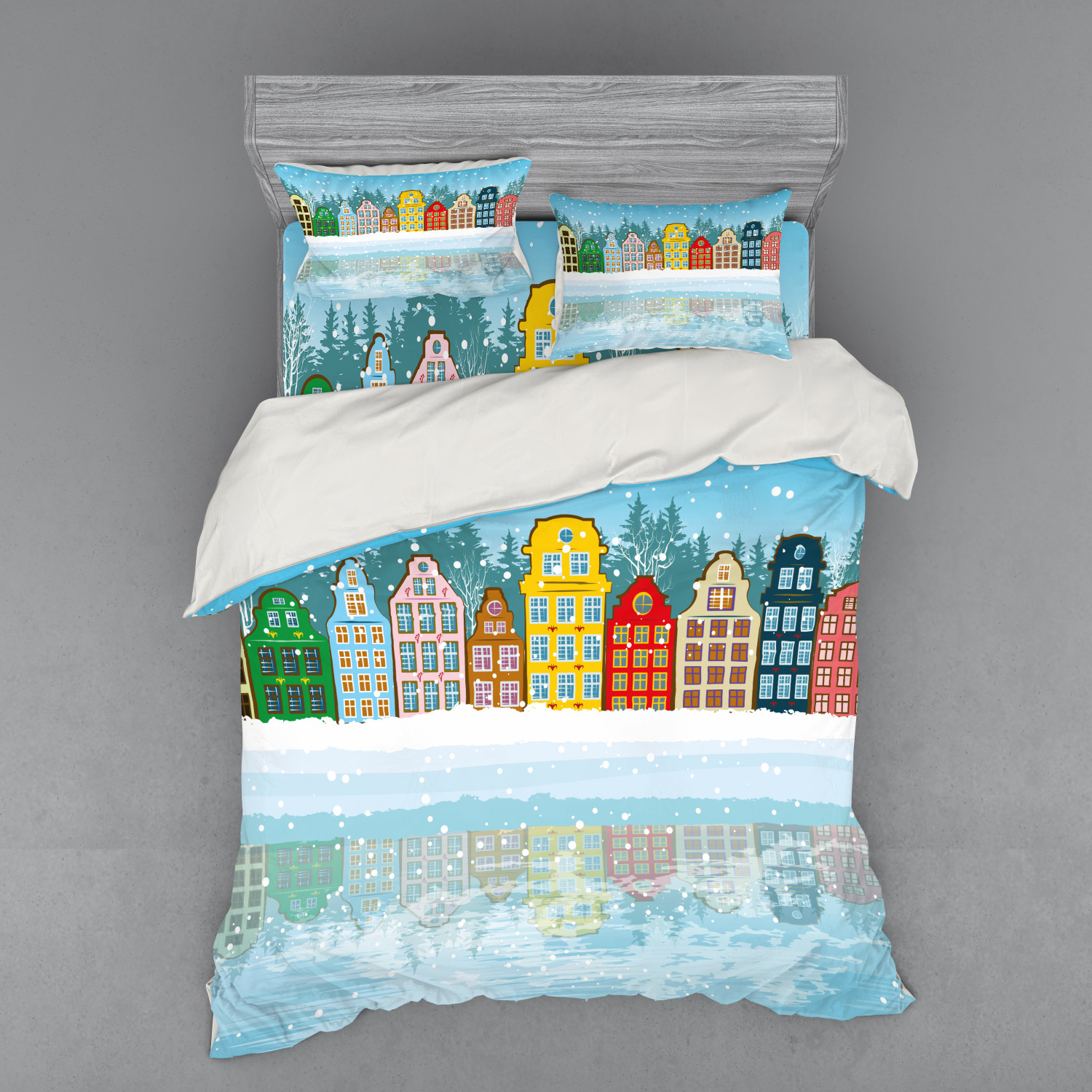 Ambesonne Winter Scene Bedding Set Duvet Cover Sham Fitted Sheet in 3