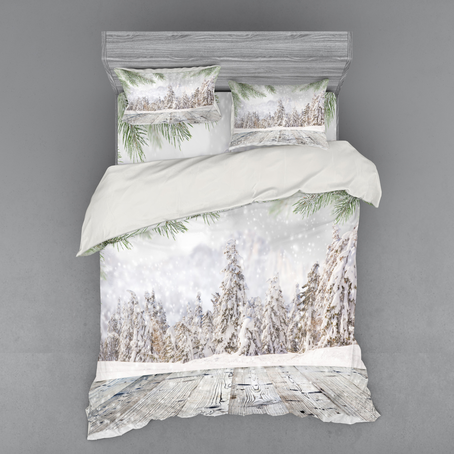 Ambesonne Winter Scene Bedding Set Duvet Cover Sham Fitted Sheet in 3