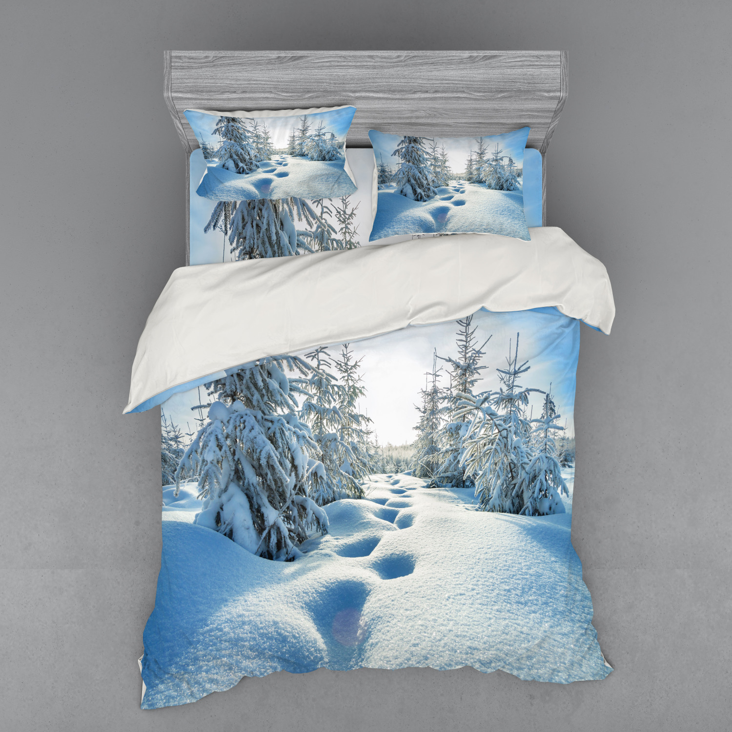 Ambesonne Winter Scene Bedding Set Duvet Cover Sham Fitted Sheet in 3