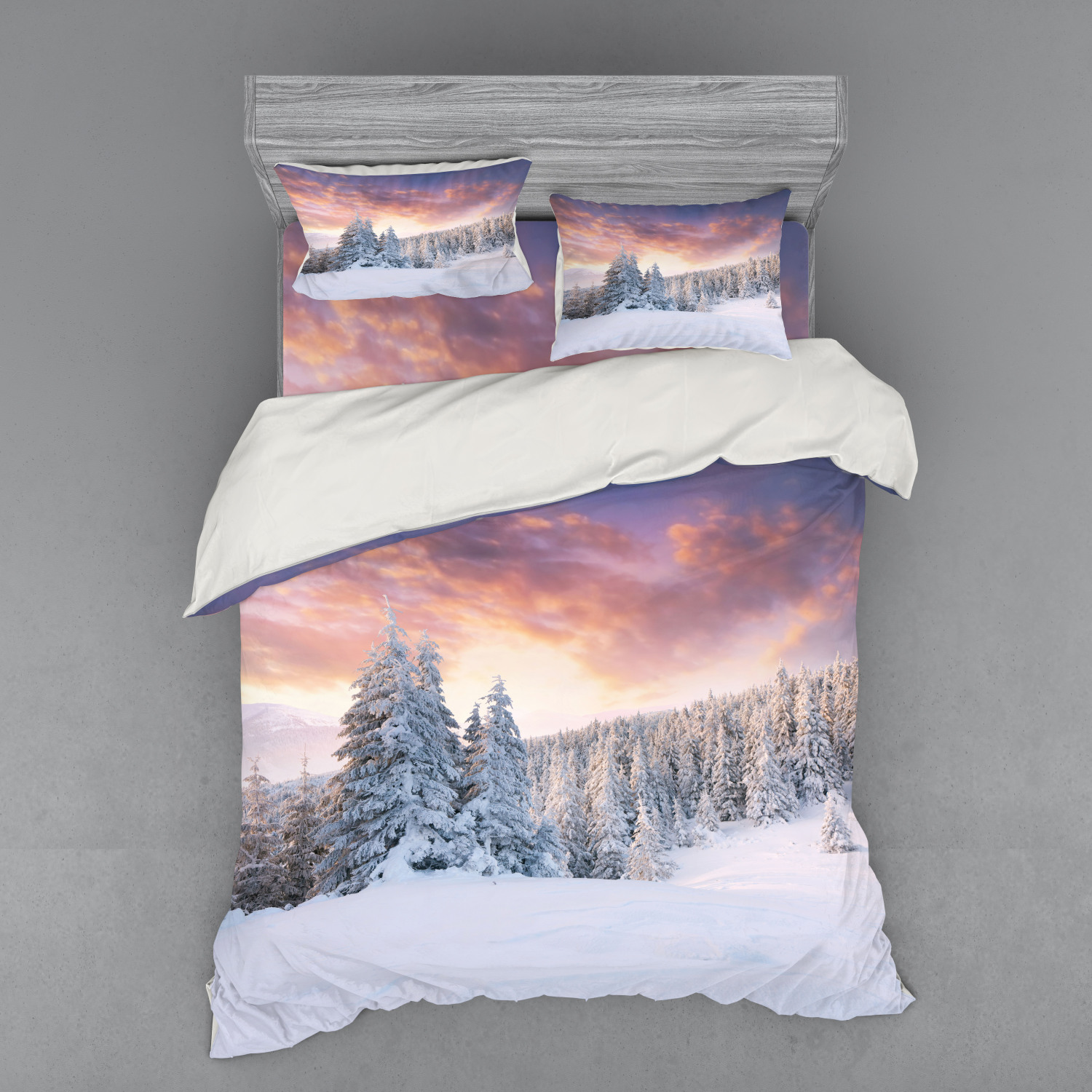 Ambesonne Winter Scene Bedding Set Duvet Cover Sham Fitted Sheet in 3