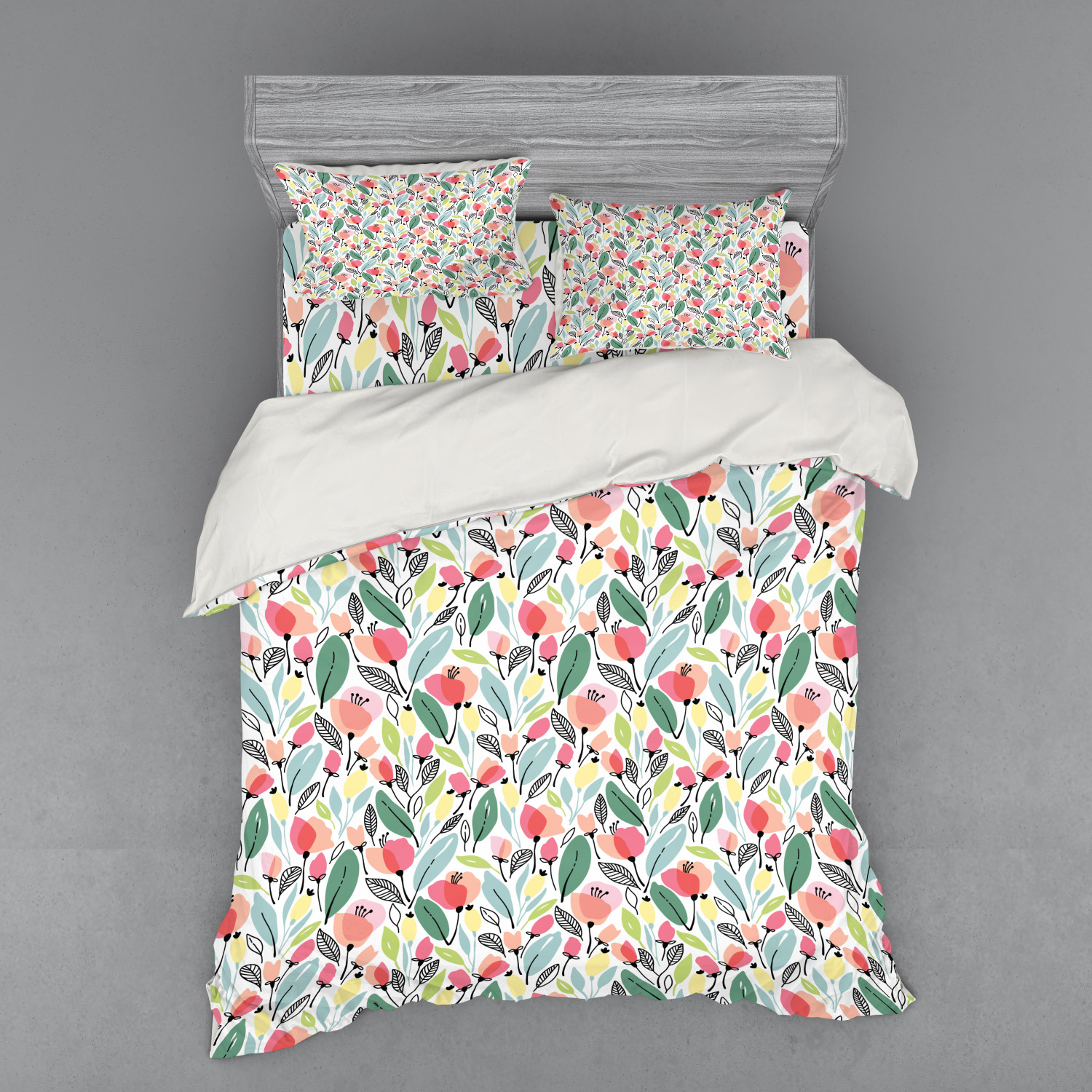 Ambesonne Leaf Print Bedding Set Duvet Cover Sham Fitted Sheet in 3 Sizes - Picture 83 of 228