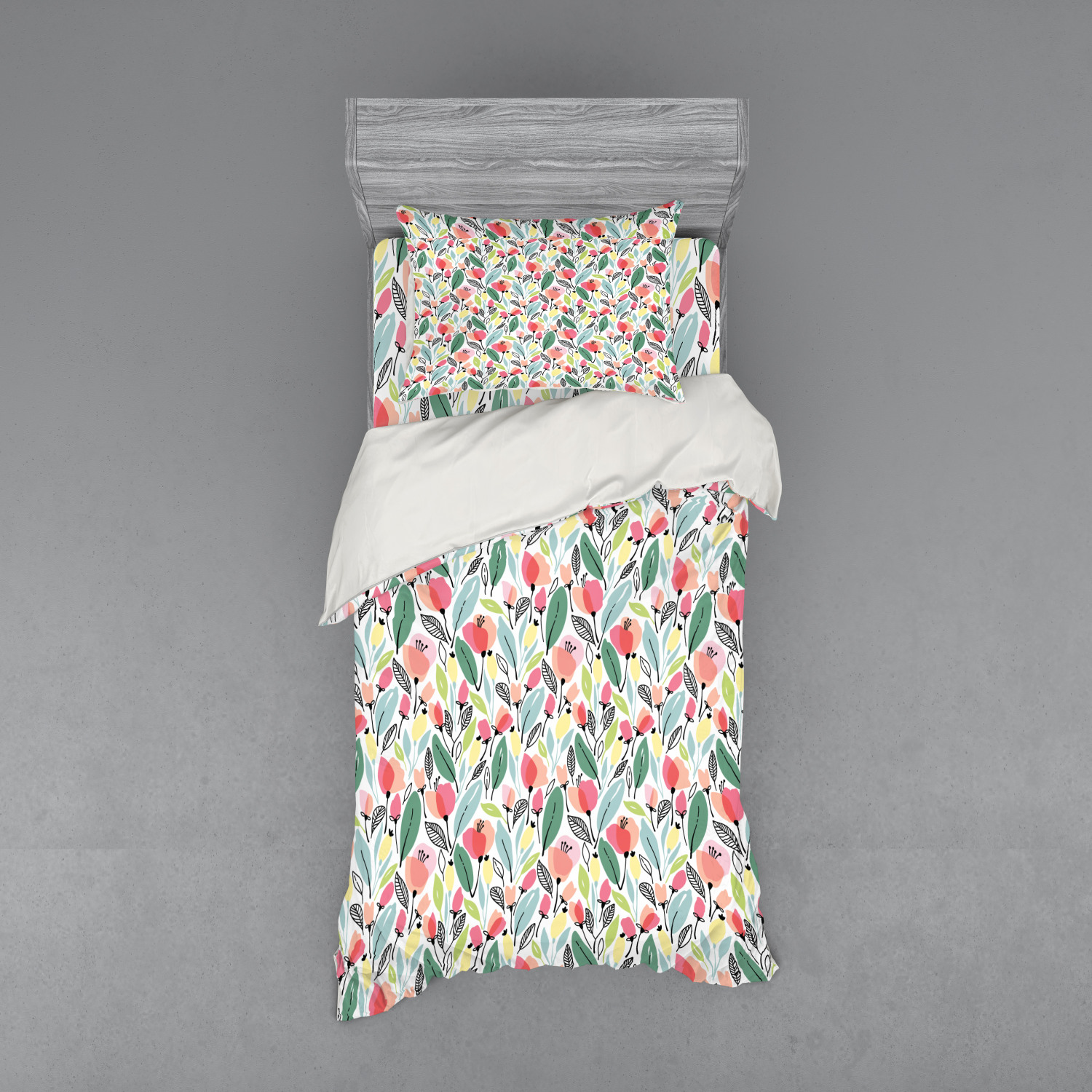 Ambesonne Leaf Print Bedding Set Duvet Cover Sham Fitted Sheet in 3 Sizes - Picture 81 of 228