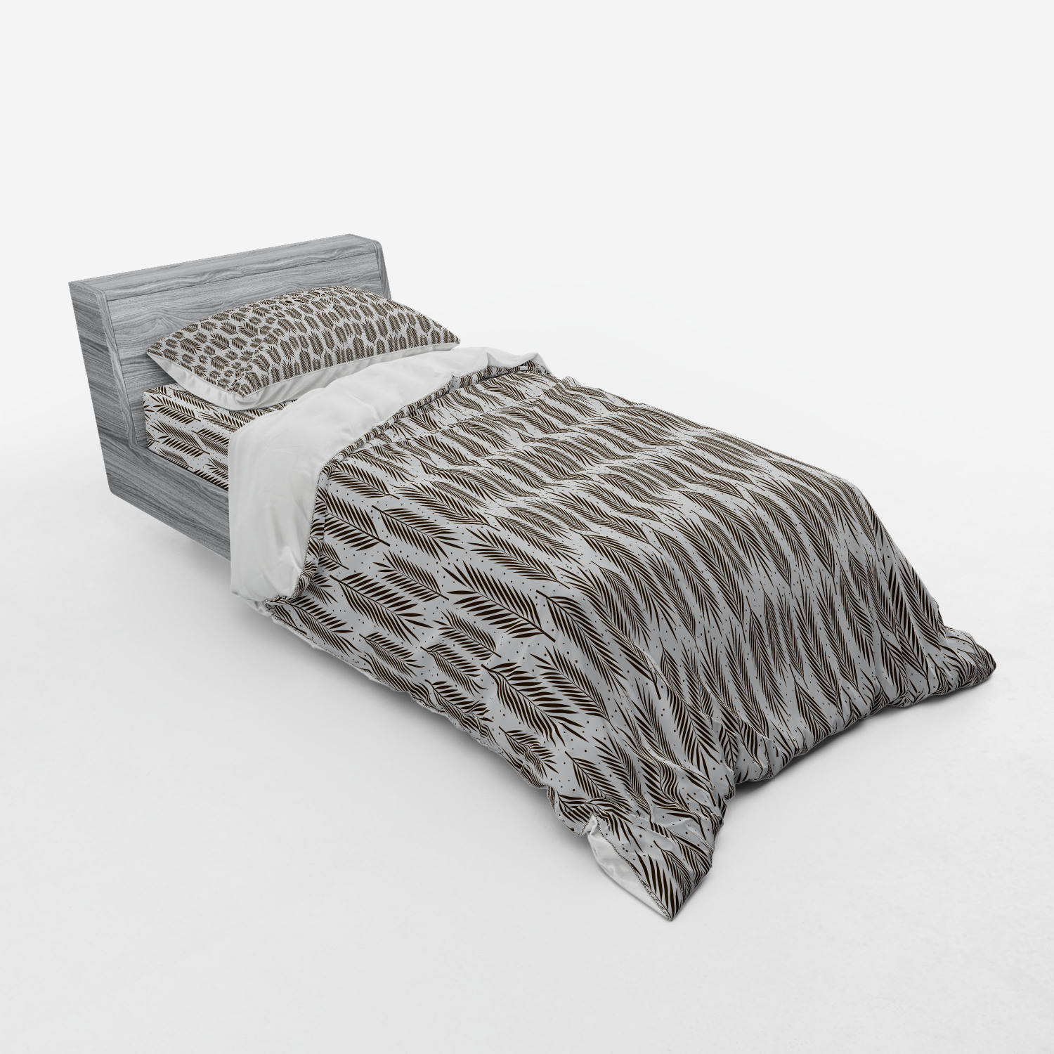 Ambesonne Leaf Print Bedding Set Duvet Cover Sham Fitted Sheet in 3 Sizes - Picture 162 of 228