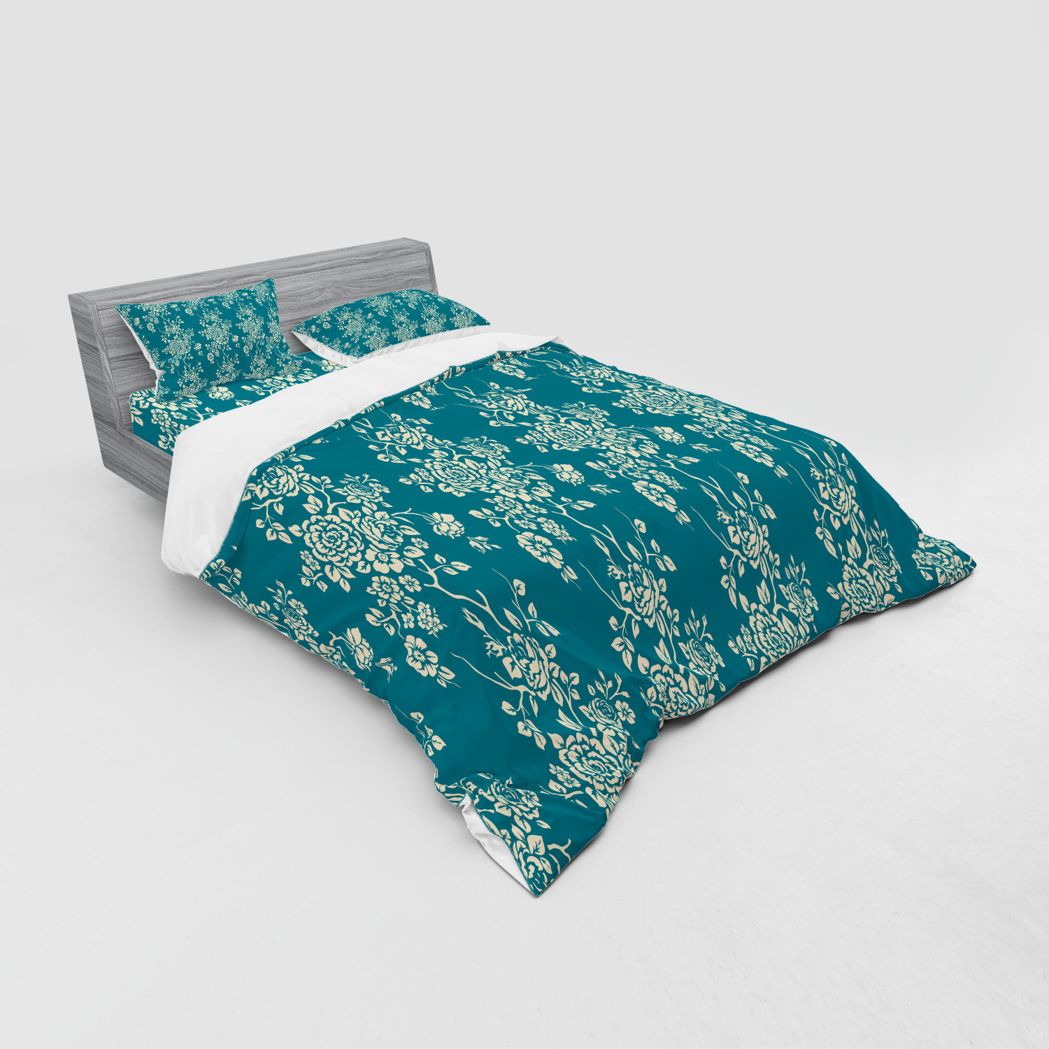 Ambesonne Leaf Print Bedding Set Duvet Cover Sham Fitted Sheet in 3 Sizes - Picture 188 of 228
