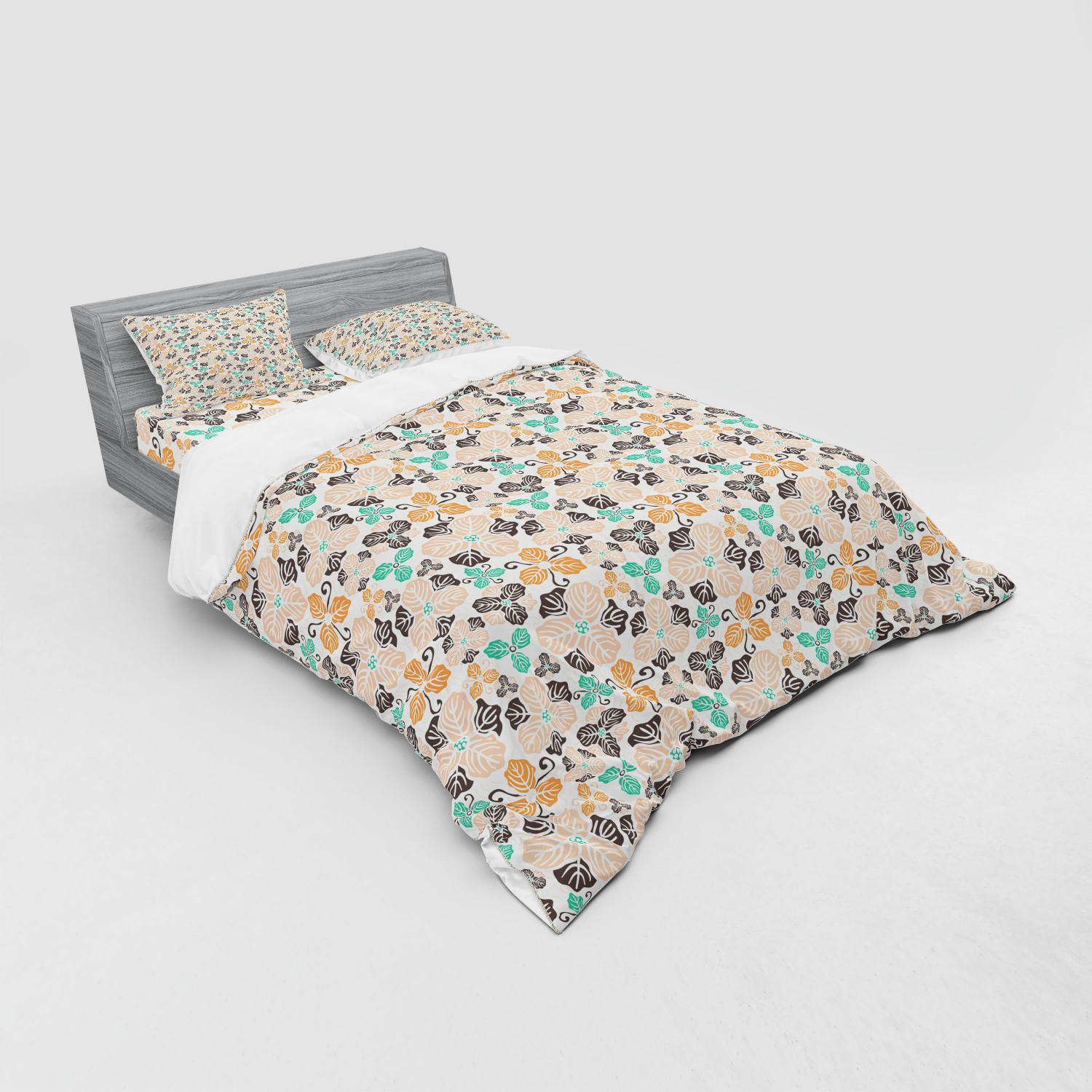 Ambesonne Leaves Bedding Set Duvet Cover Sham Fitted Sheet in 3 Sizes - Picture 36 of 244