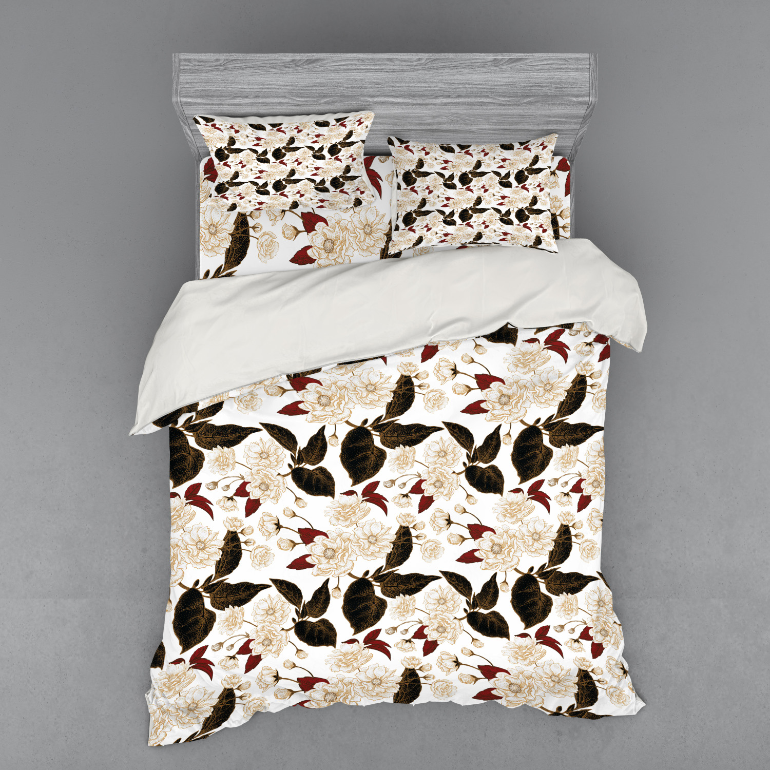 Ambesonne Leaves Bedding Set Duvet Cover Sham Fitted Sheet in 3 Sizes - Picture 87 of 244