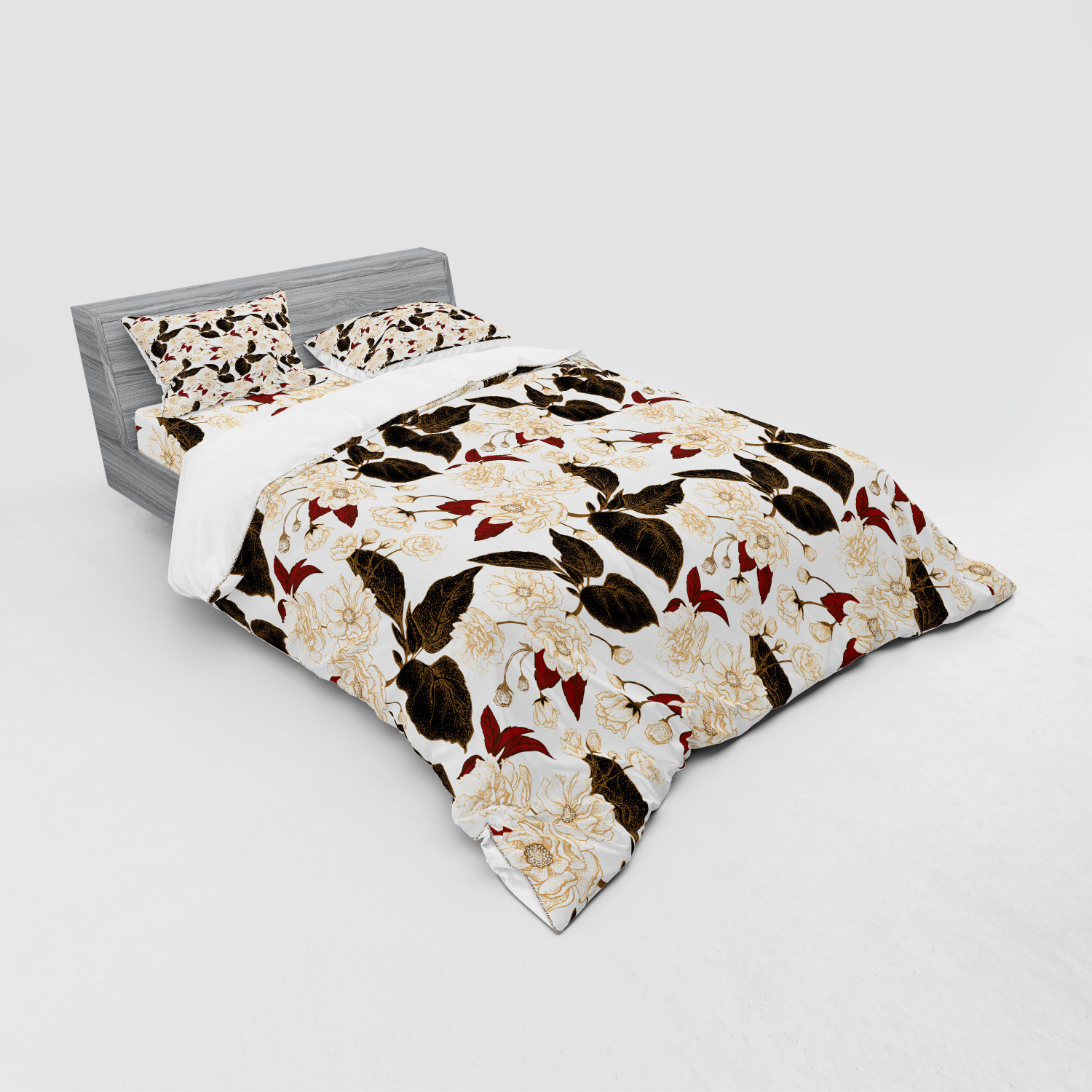 Ambesonne Leaves Bedding Set Duvet Cover Sham Fitted Sheet in 3 Sizes - Picture 88 of 244