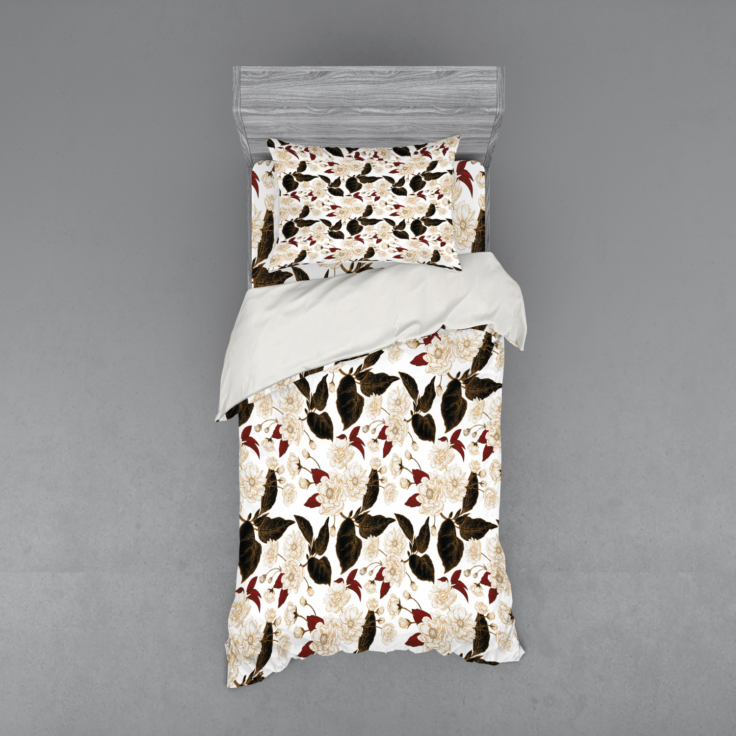Ambesonne Leaves Bedding Set Duvet Cover Sham Fitted Sheet in 3 Sizes - Picture 85 of 244
