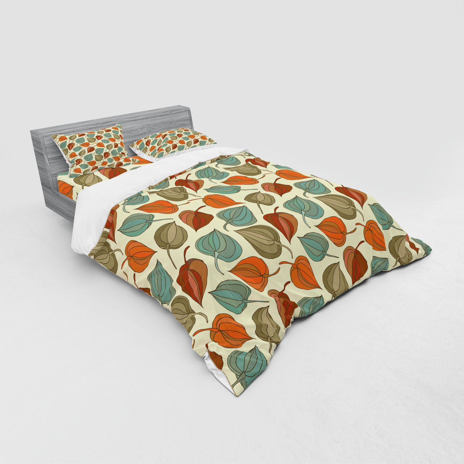Ambesonne Leaves Bedding Set Duvet Cover Sham Fitted Sheet in 3 Sizes - Picture 44 of 244