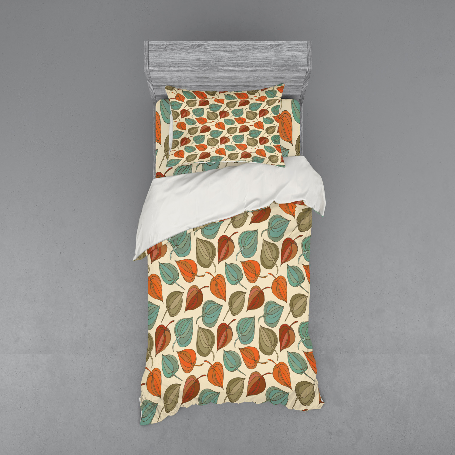 Ambesonne Leaves Bedding Set Duvet Cover Sham Fitted Sheet in 3 Sizes - Picture 41 of 244
