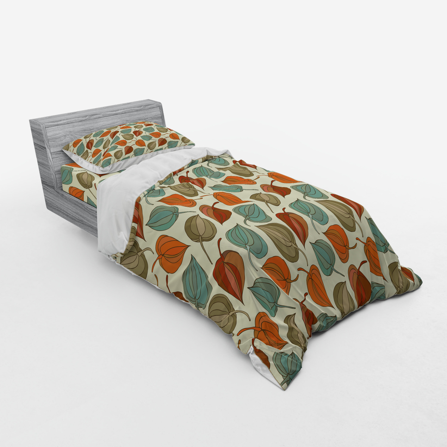 Ambesonne Leaves Bedding Set Duvet Cover Sham Fitted Sheet in 3 Sizes - Picture 42 of 244
