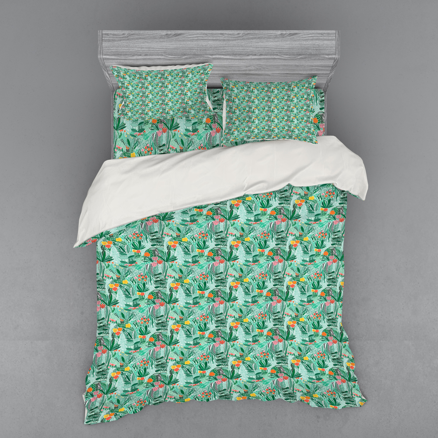 Ambesonne Leaves Bedding Set Duvet Cover Sham Fitted Sheet in 3 Sizes - Picture 191 of 244