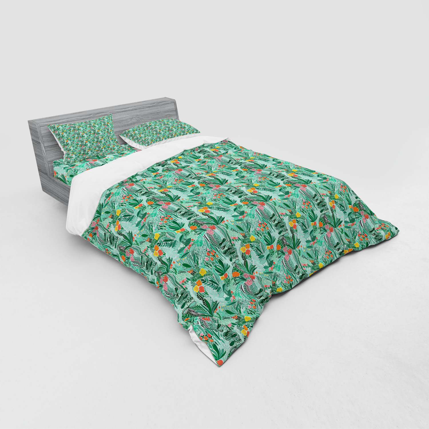 Ambesonne Leaves Bedding Set Duvet Cover Sham Fitted Sheet in 3 Sizes - Picture 192 of 244