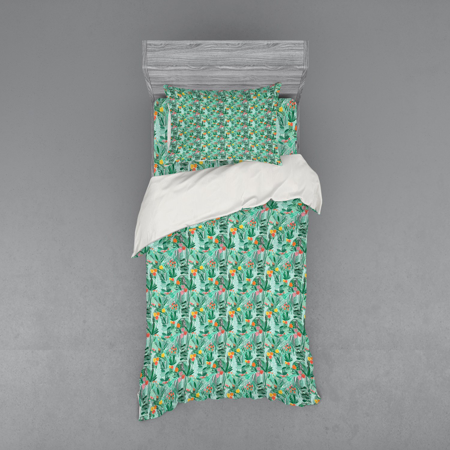 Ambesonne Leaves Bedding Set Duvet Cover Sham Fitted Sheet in 3 Sizes - Picture 189 of 244