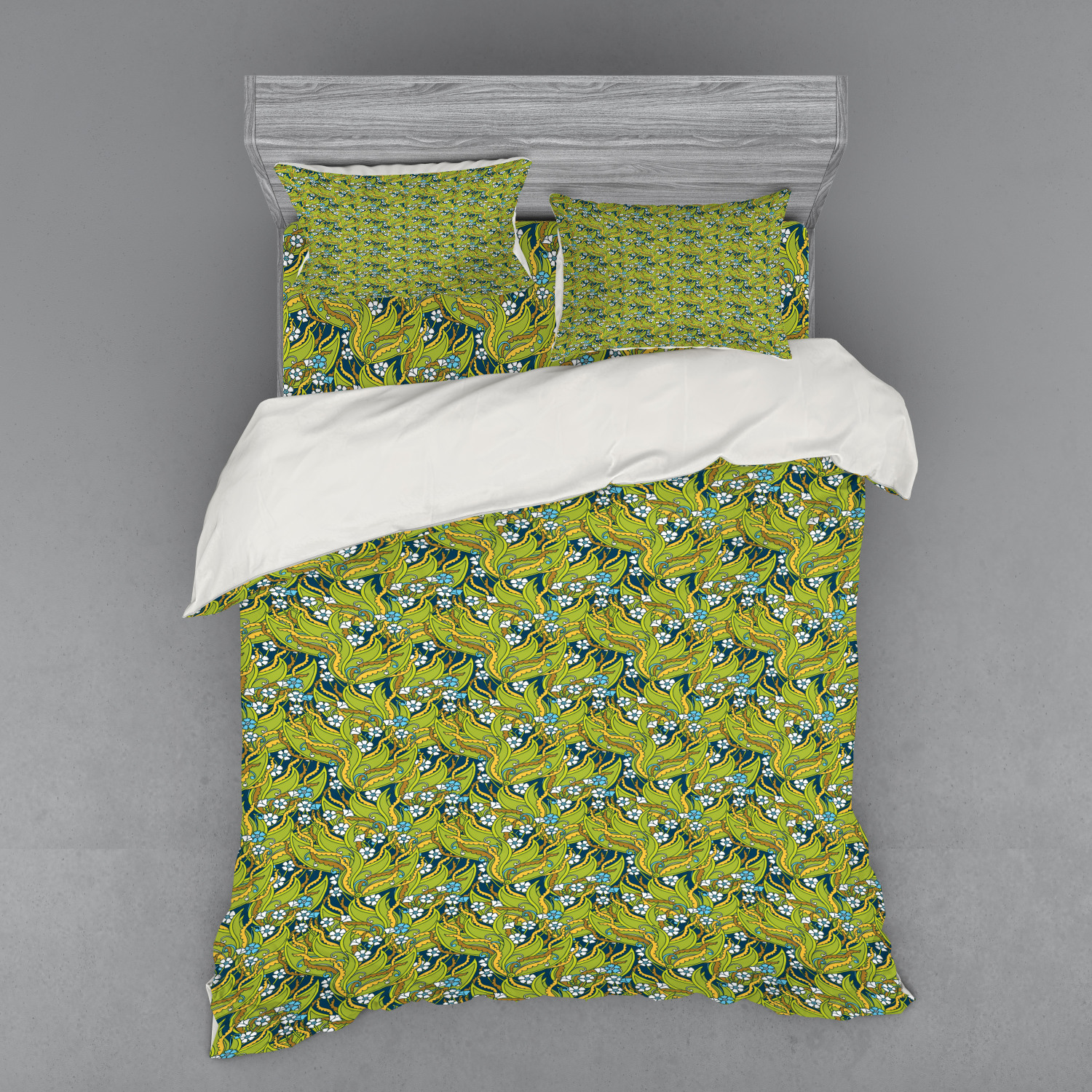 Ambesonne Leaves Bedding Set Duvet Cover Sham Fitted Sheet in 3 Sizes - Picture 151 of 244