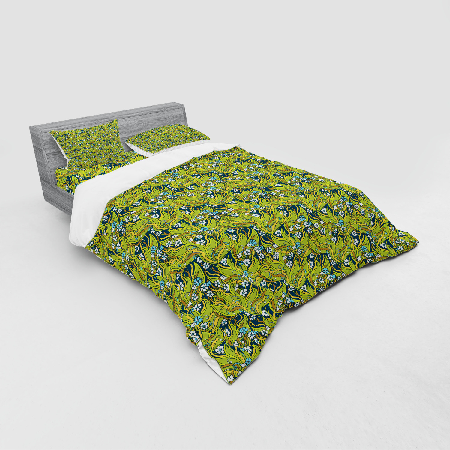 Ambesonne Leaves Bedding Set Duvet Cover Sham Fitted Sheet in 3 Sizes - Picture 152 of 244