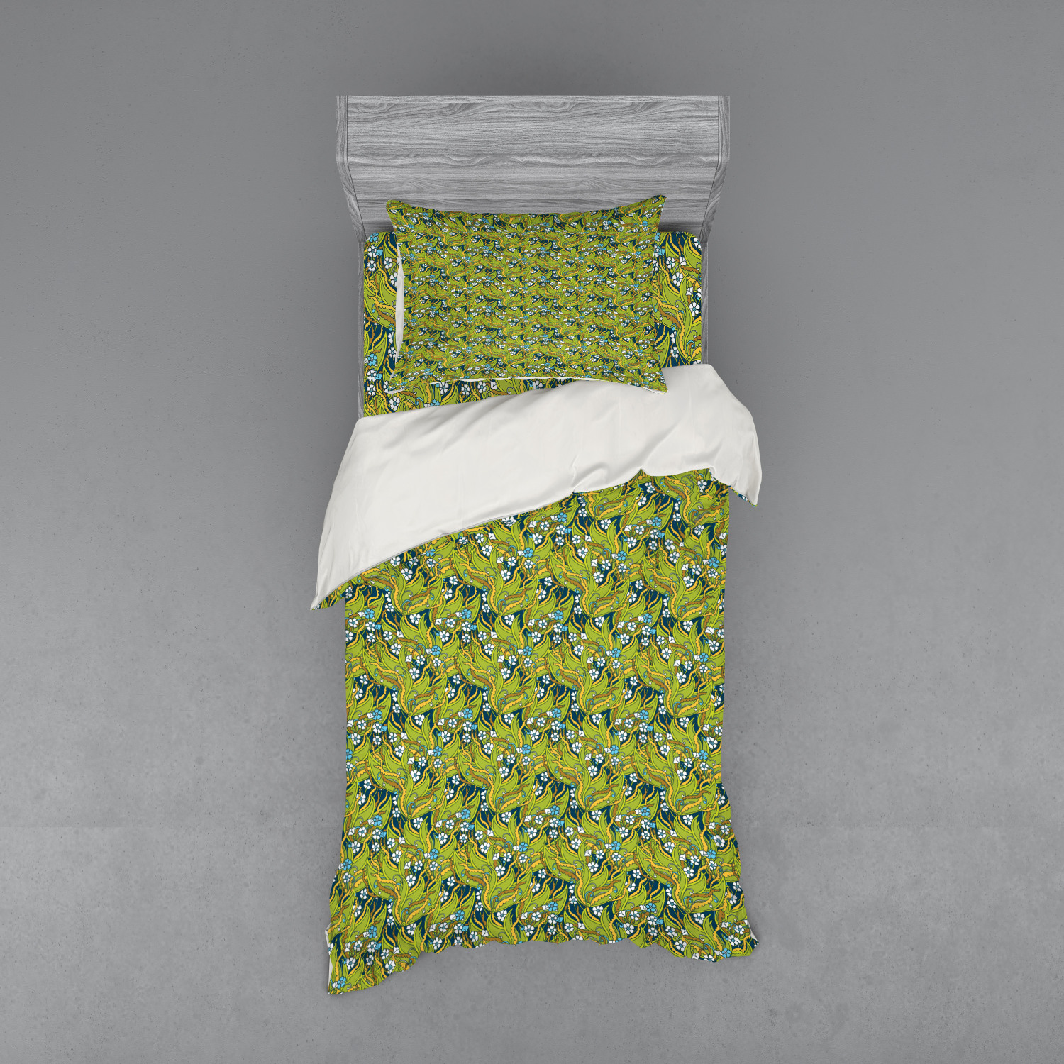Ambesonne Leaves Bedding Set Duvet Cover Sham Fitted Sheet in 3 Sizes - Picture 149 of 244