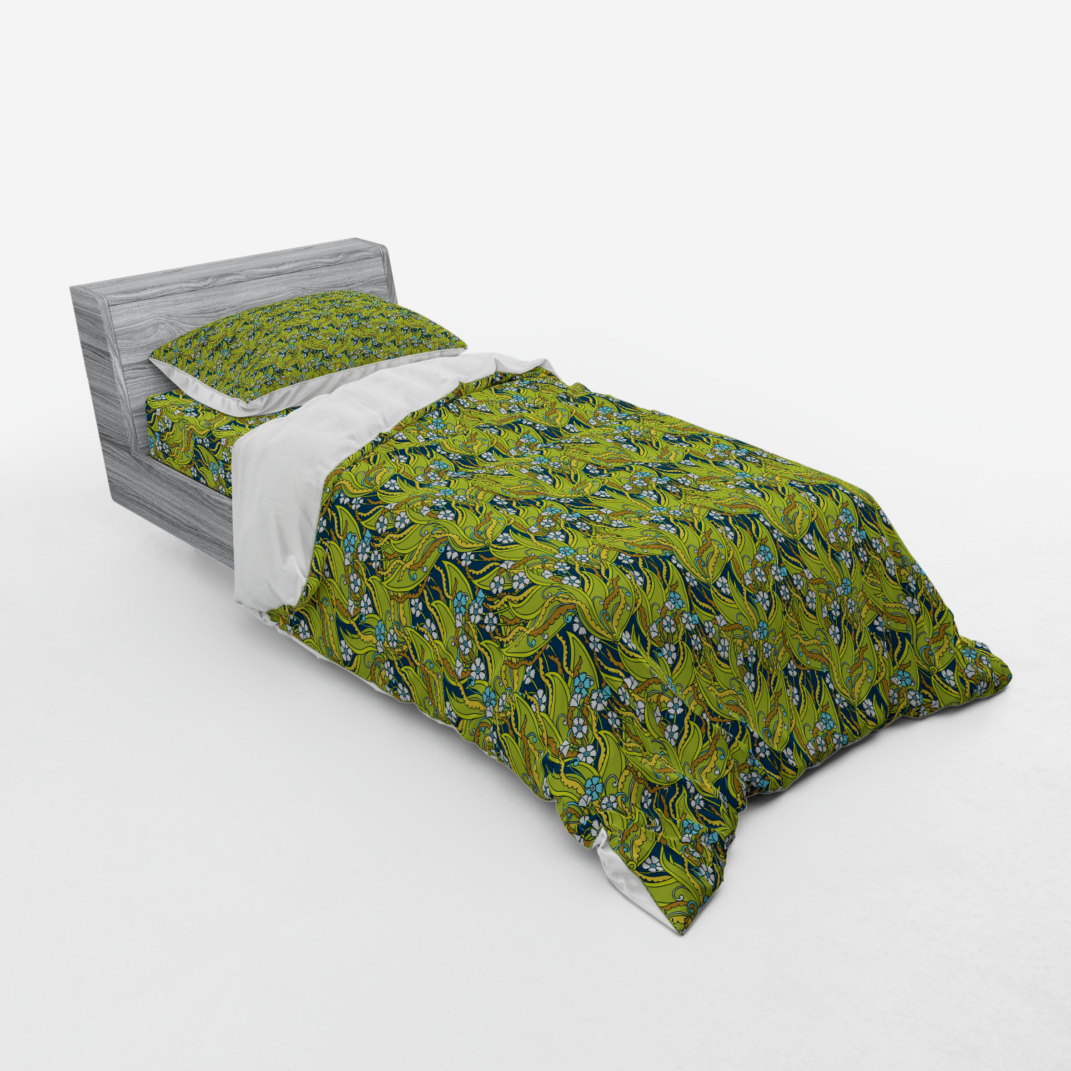 Ambesonne Leaves Bedding Set Duvet Cover Sham Fitted Sheet in 3 Sizes - Picture 150 of 244