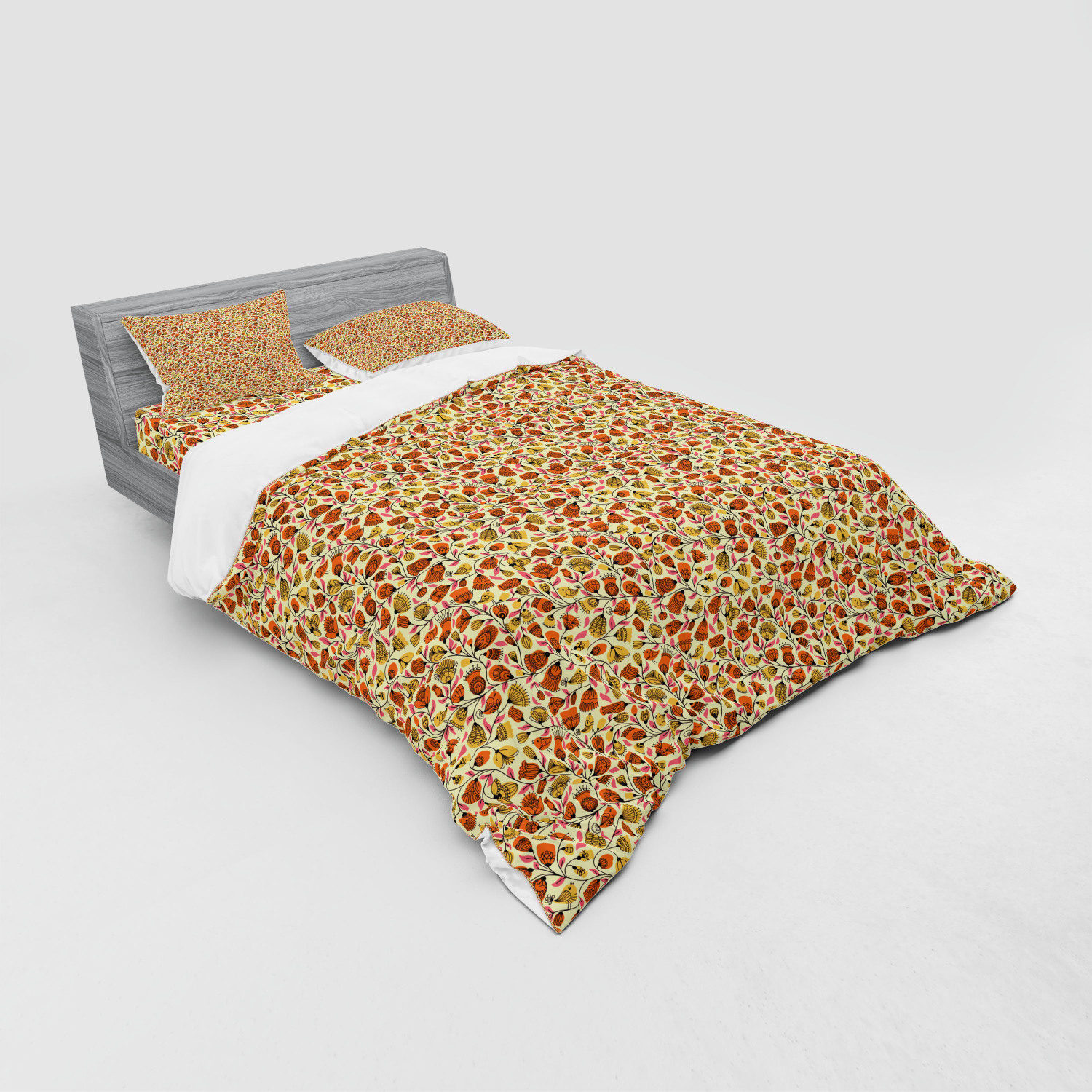 Ambesonne Leaves Bedding Set Duvet Cover Sham Fitted Sheet in 3 Sizes - Picture 172 of 244