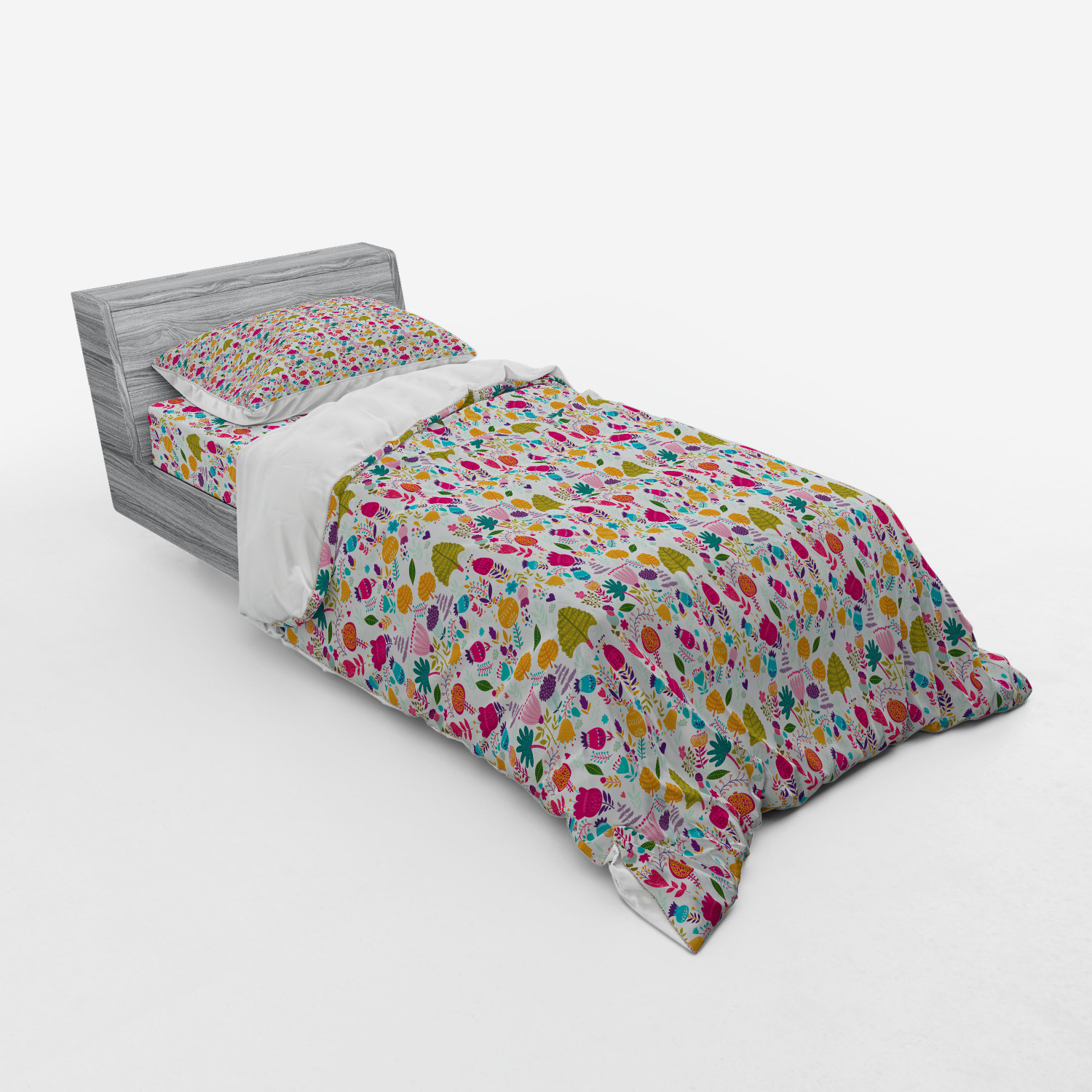 Ambesonne Leaves Bedding Set Duvet Cover Sham Fitted Sheet in 3 Sizes - Picture 162 of 244