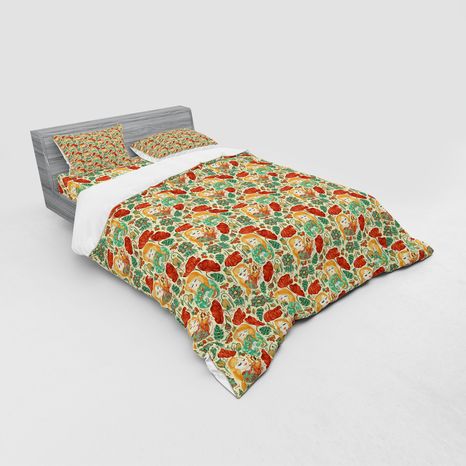 Ambesonne Leaves Bedding Set Duvet Cover Sham Fitted Sheet in 3 Sizes - Picture 132 of 244