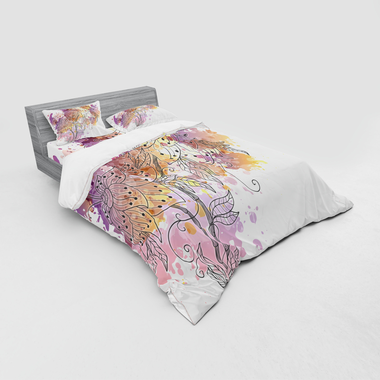 Ambesonne Leaves Bedding Set Duvet Cover Sham Fitted Sheet in 3 Sizes - Picture 120 of 244