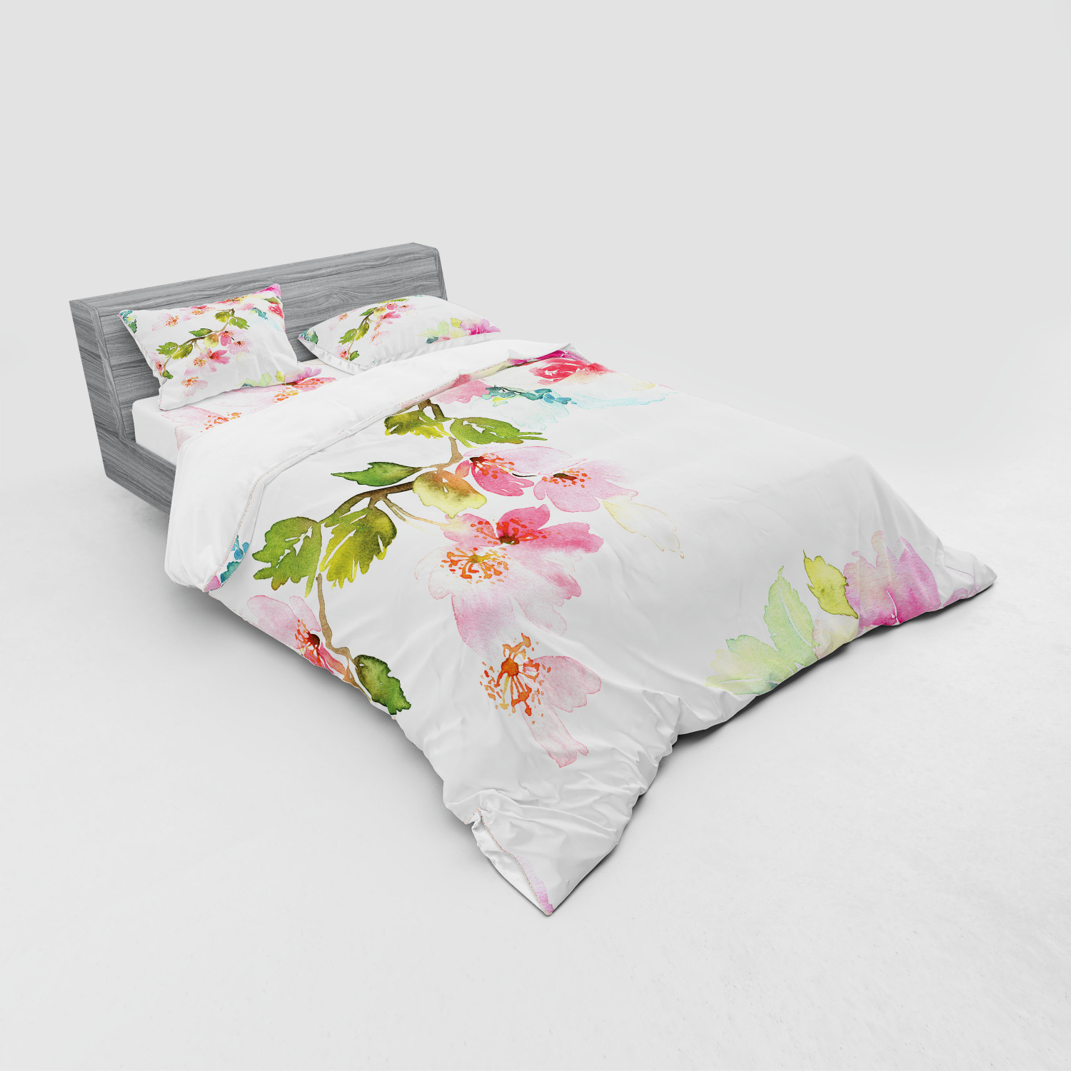 Ambesonne Leaves Bedding Set Duvet Cover Sham Fitted Sheet in 3 Sizes - Picture 144 of 244