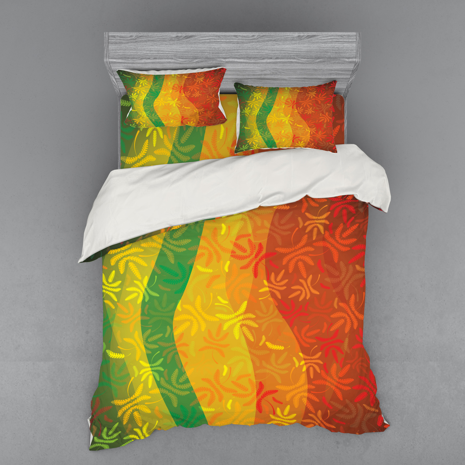 Ambesonne Leaves Bedding Set Duvet Cover Sham Fitted Sheet in 3 Sizes - Picture 107 of 244