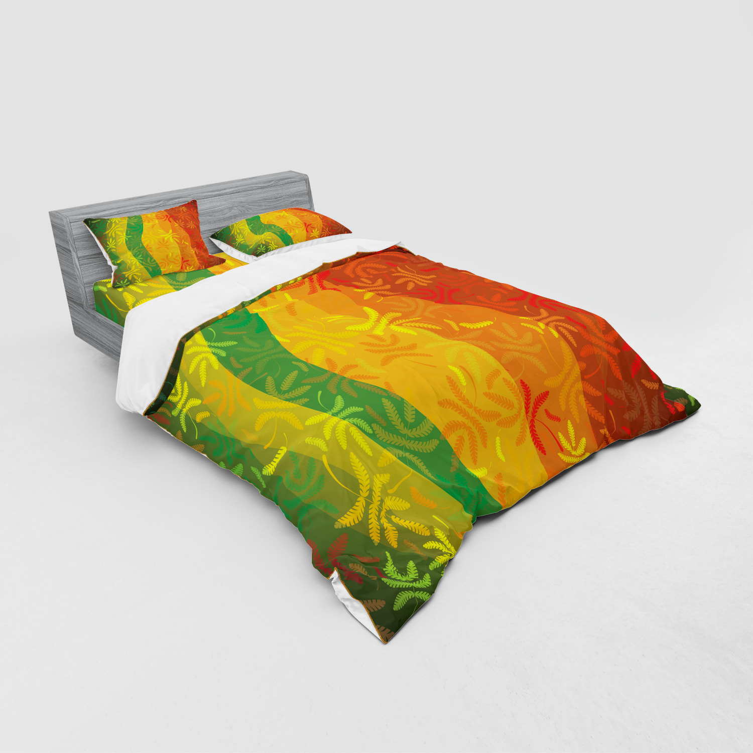 Ambesonne Leaves Bedding Set Duvet Cover Sham Fitted Sheet in 3 Sizes - Picture 108 of 244
