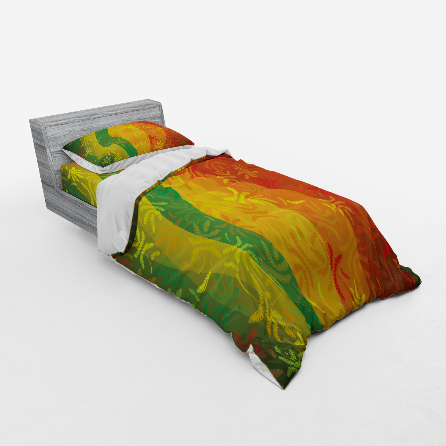 Ambesonne Leaves Bedding Set Duvet Cover Sham Fitted Sheet in 3 Sizes - Picture 106 of 244