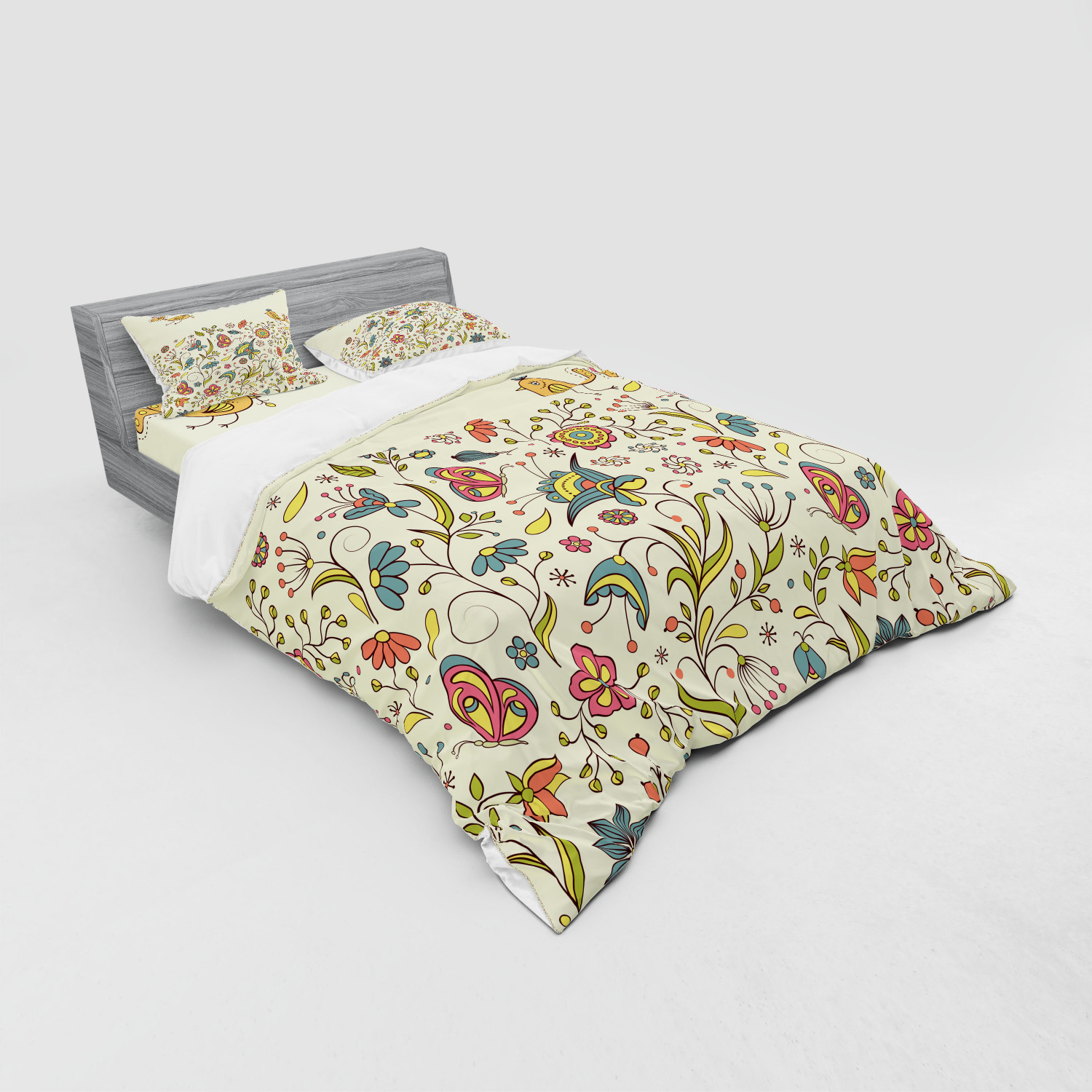 Ambesonne Leaves Bedding Set Duvet Cover Sham Fitted Sheet in 3 Sizes - Picture 100 of 244