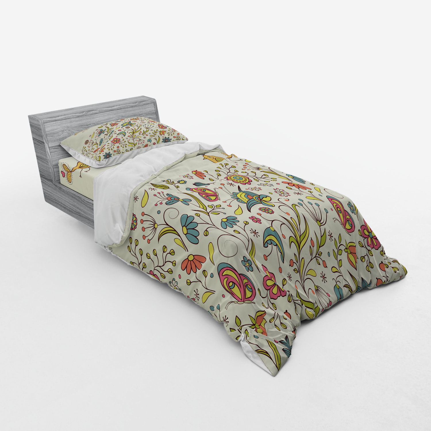 Ambesonne Leaves Bedding Set Duvet Cover Sham Fitted Sheet in 3 Sizes - Picture 98 of 244