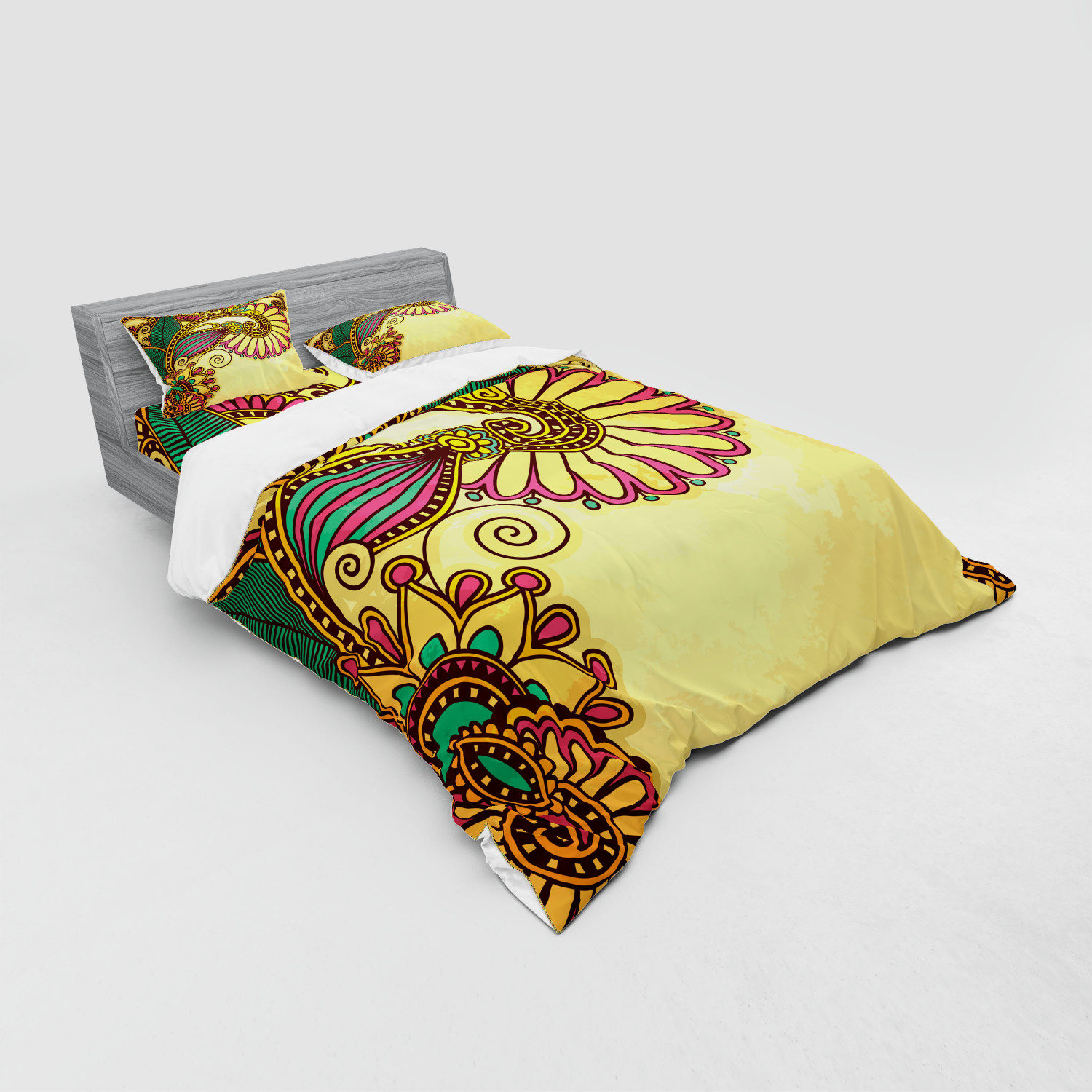 Ambesonne Leaves Bedding Set Duvet Cover Sham Fitted Sheet in 3 Sizes - Picture 56 of 244