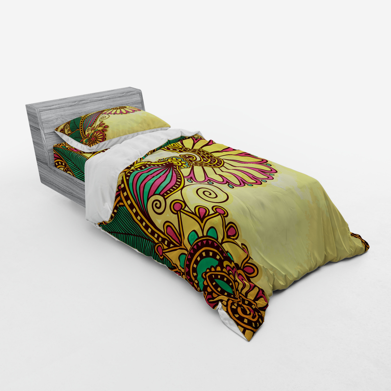 Ambesonne Leaves Bedding Set Duvet Cover Sham Fitted Sheet in 3 Sizes - Picture 54 of 244
